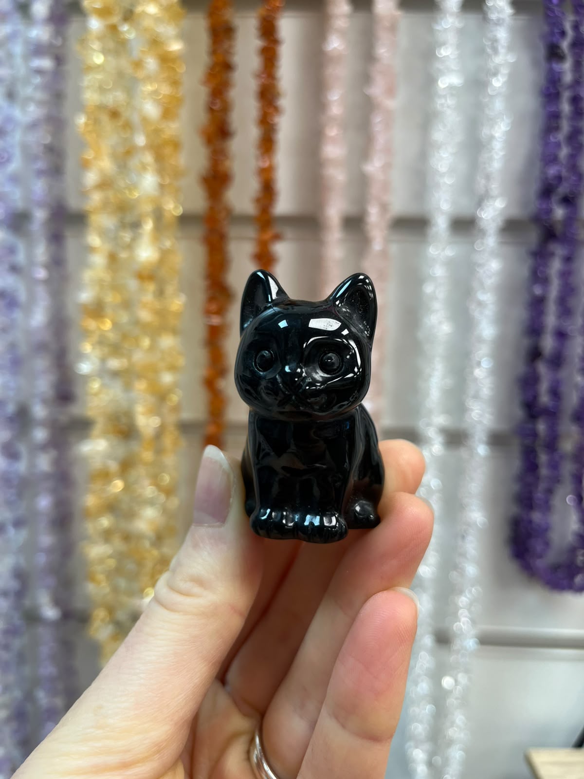Obsidian Crystal Cat Carving