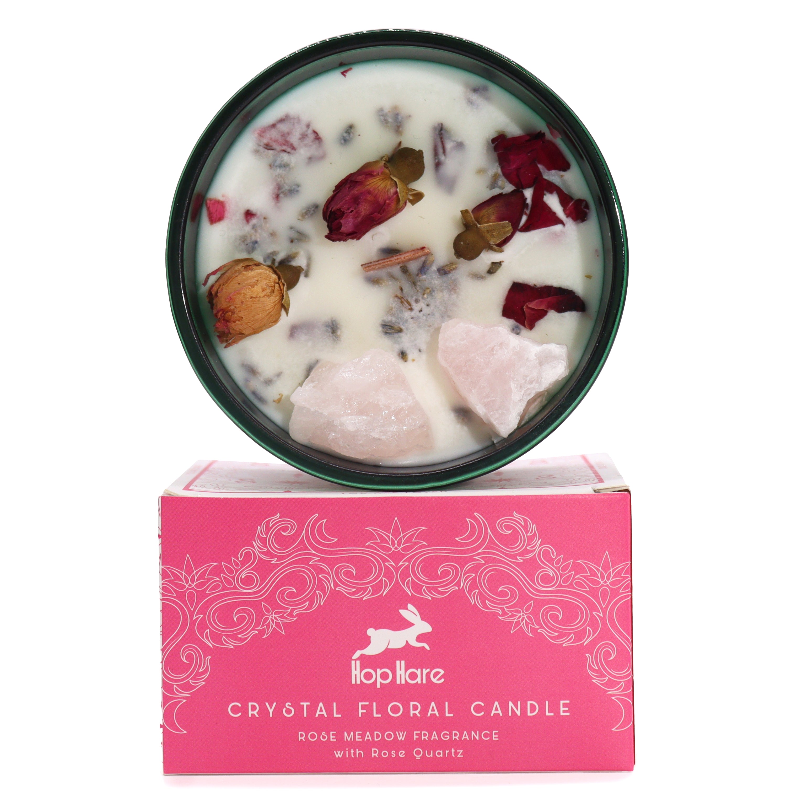 Hop Hare Crystal Magic Flower Candle - The Lovers / Rose Quartz