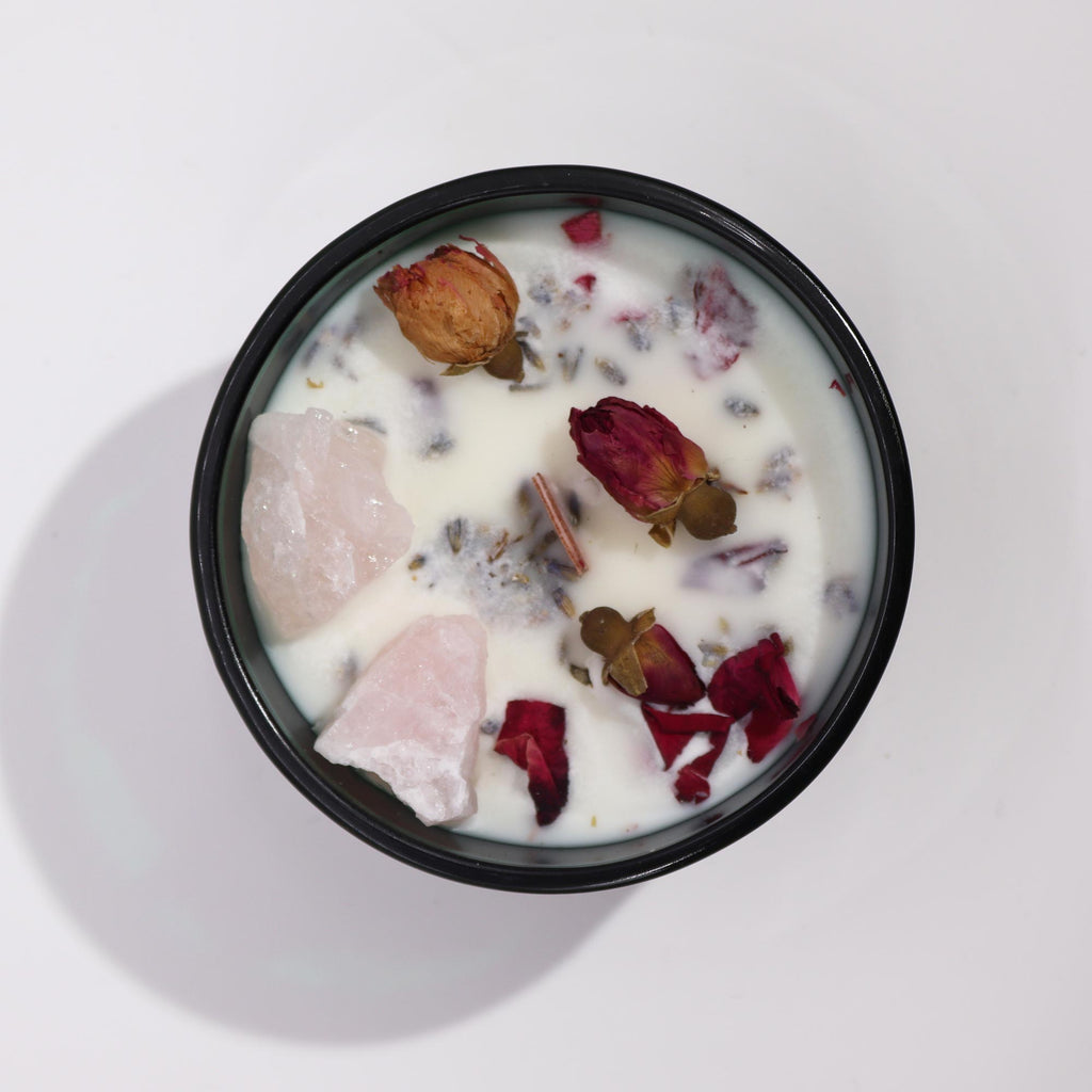 Hop Hare Crystal Magic Flower Candle - The Lovers / Rose Quartz