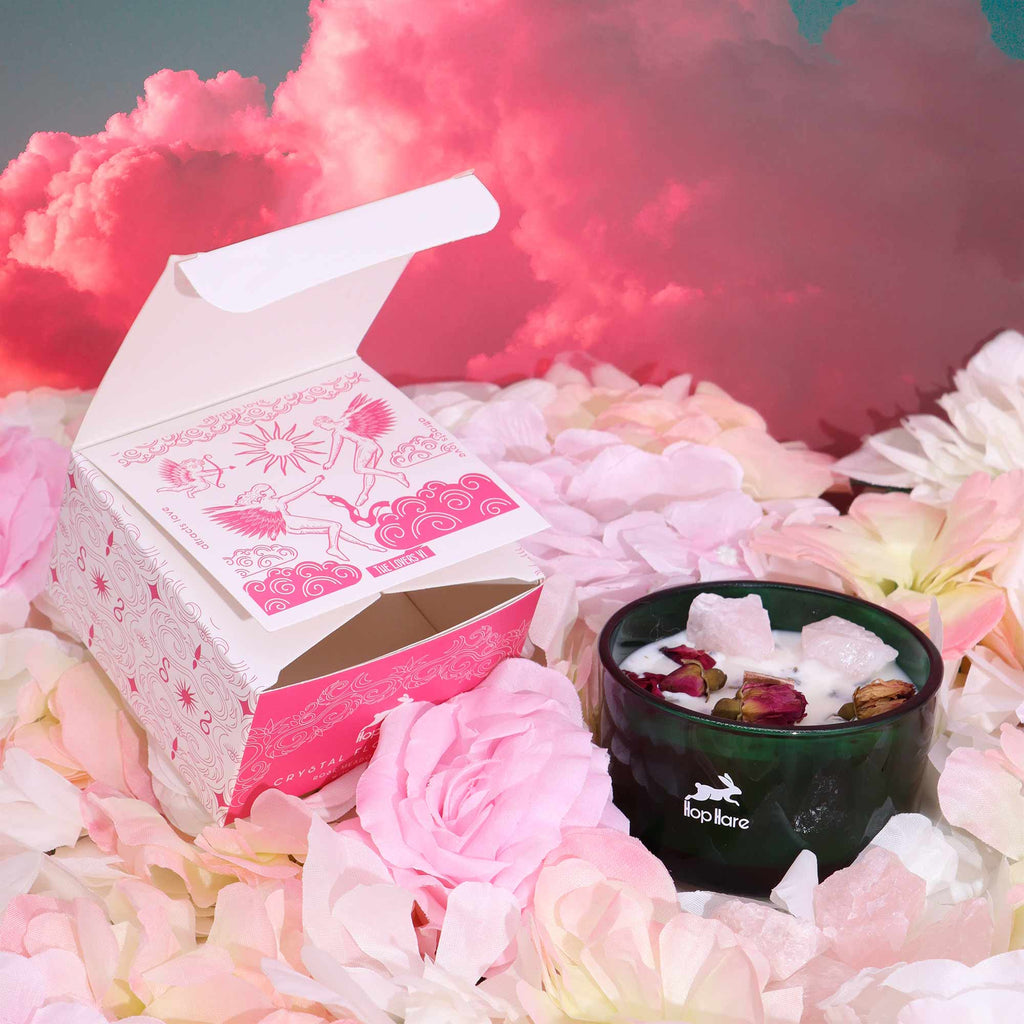 Hop Hare Crystal Magic Flower Candle - The Lovers / Rose Quartz