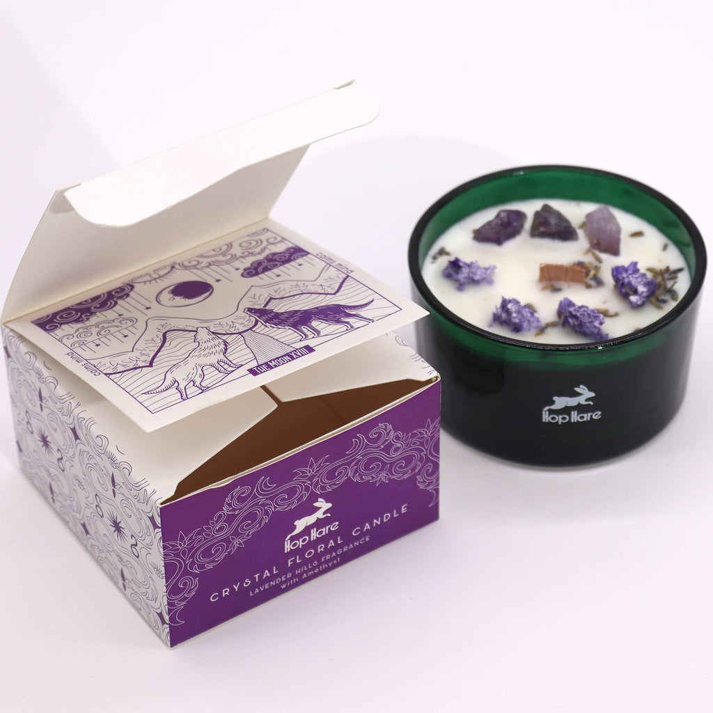 Hop Hare Crystal Magic Flower Candle - The Moon / Amethyst