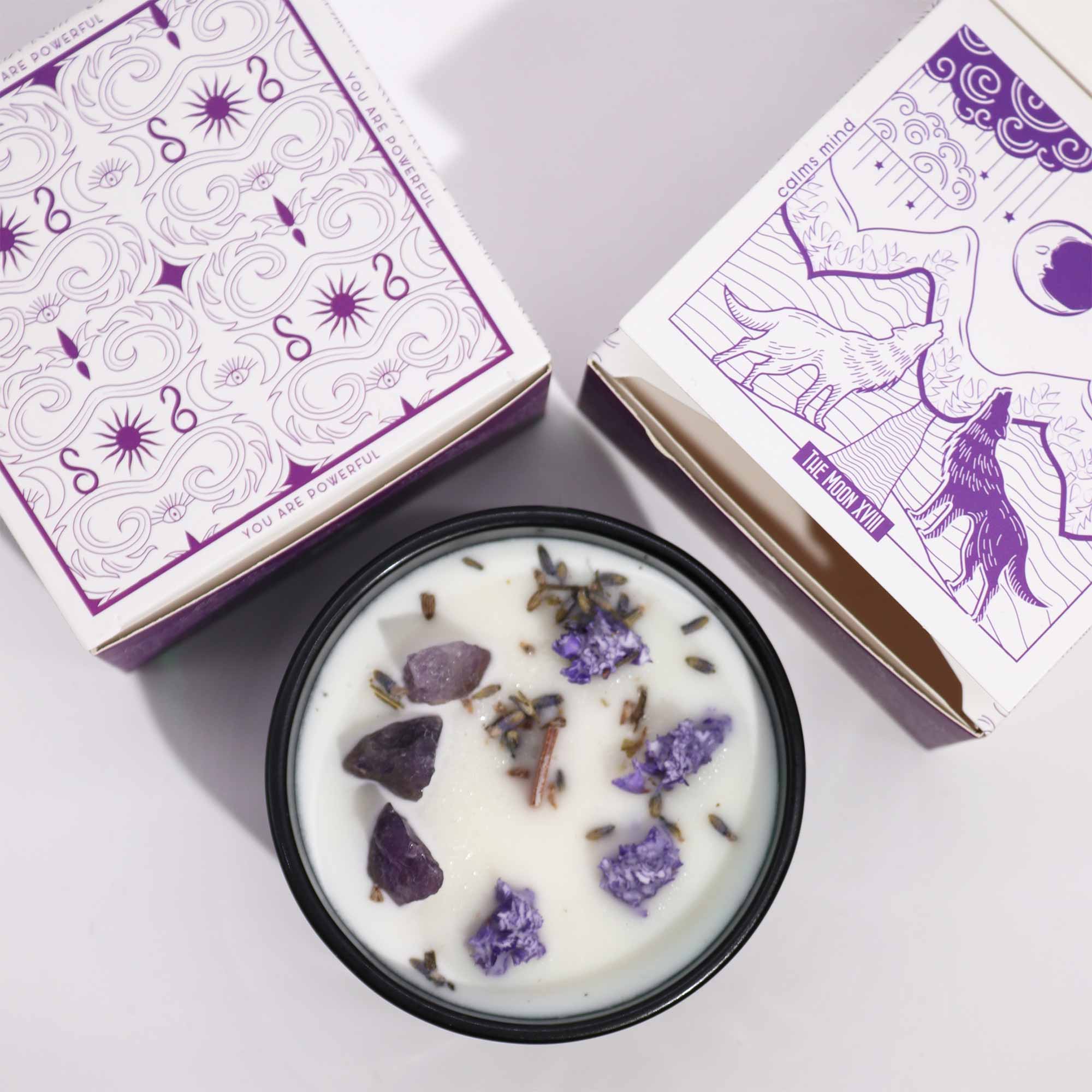 Hop Hare Crystal Magic Flower Candle - The Moon / Amethyst