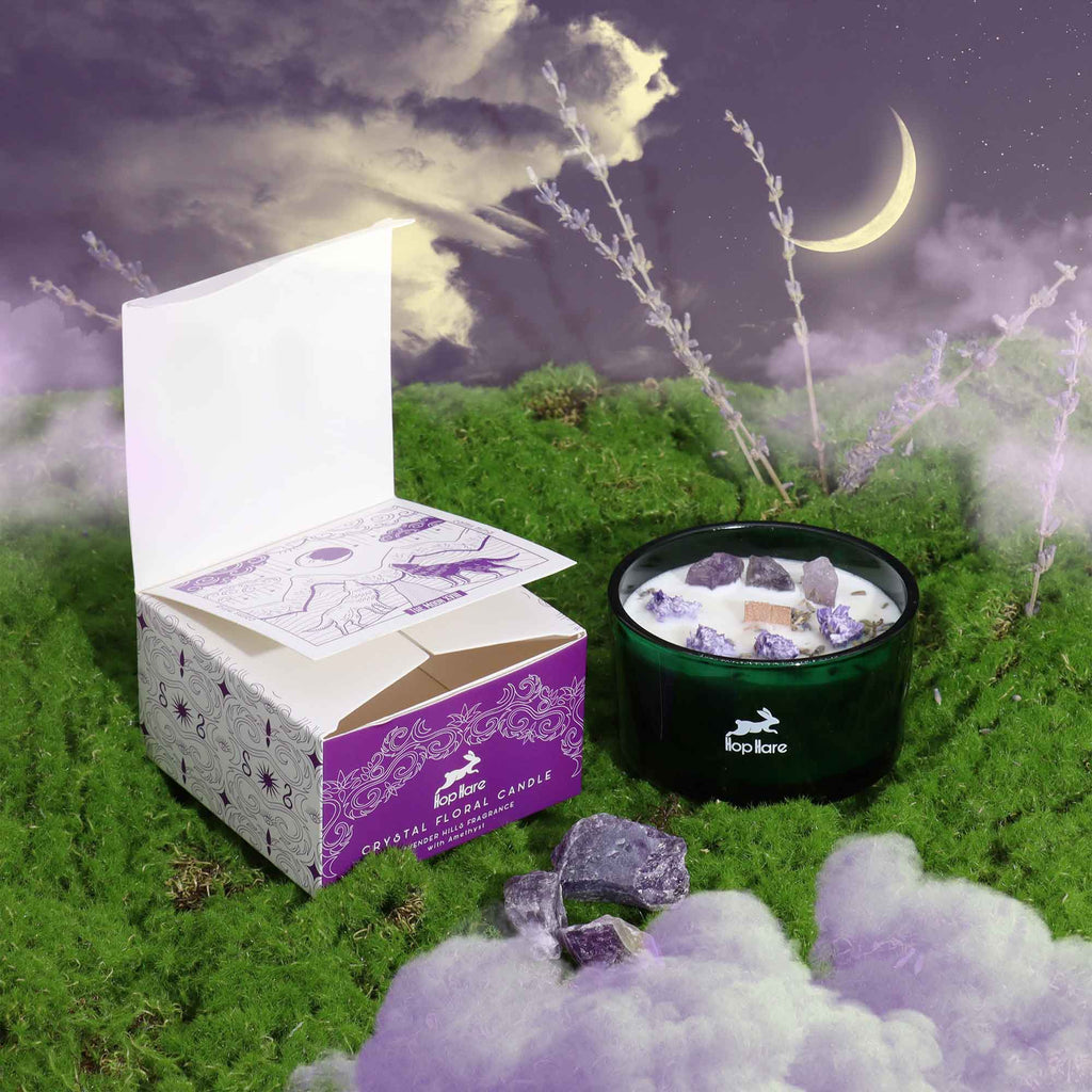 Hop Hare Crystal Magic Flower Candle - The Moon / Amethyst