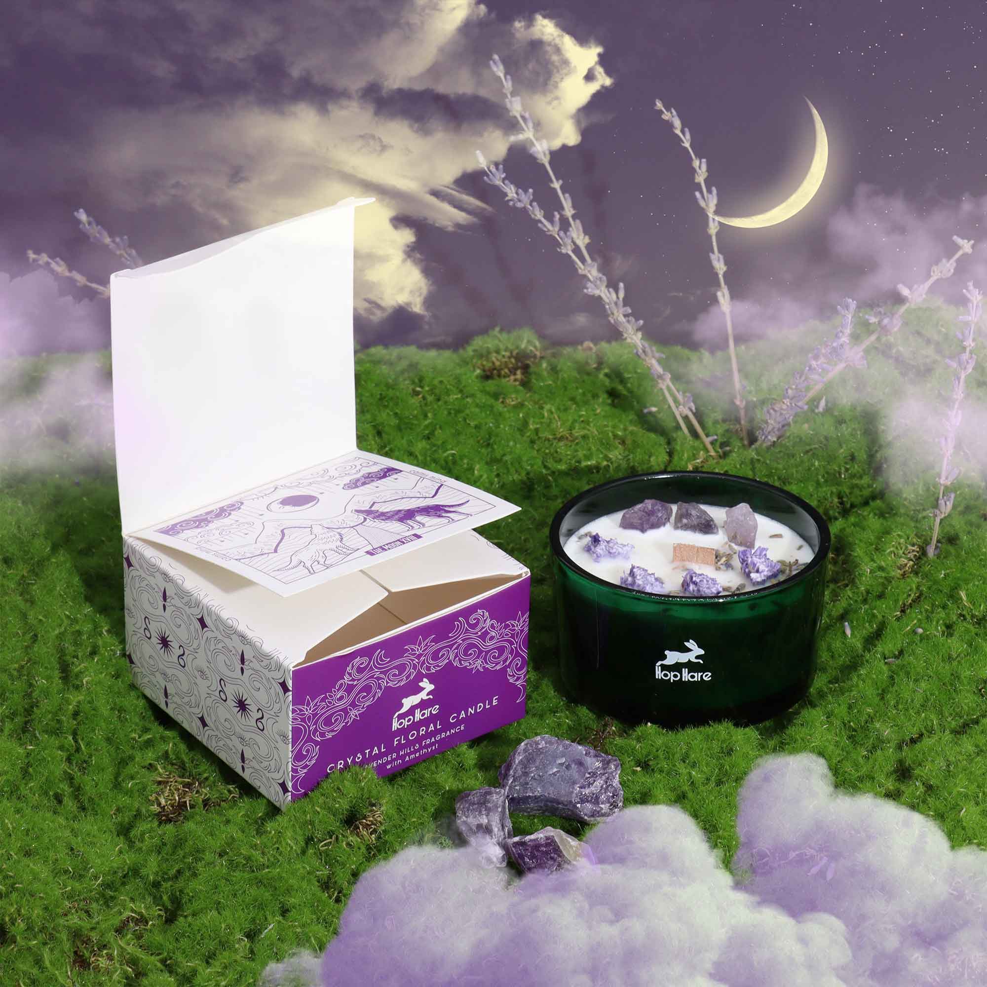 Hop Hare Crystal Magic Flower Candle - The Moon / Amethyst