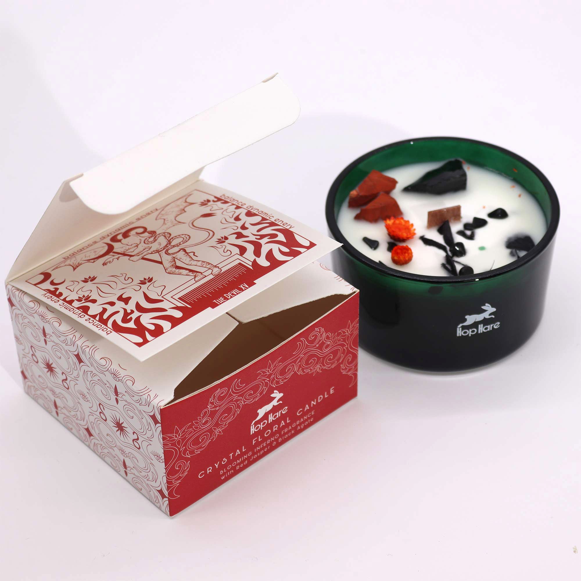 Hop Hare Crystal Magic Flower Candle - The Devil / Jasper & Agate