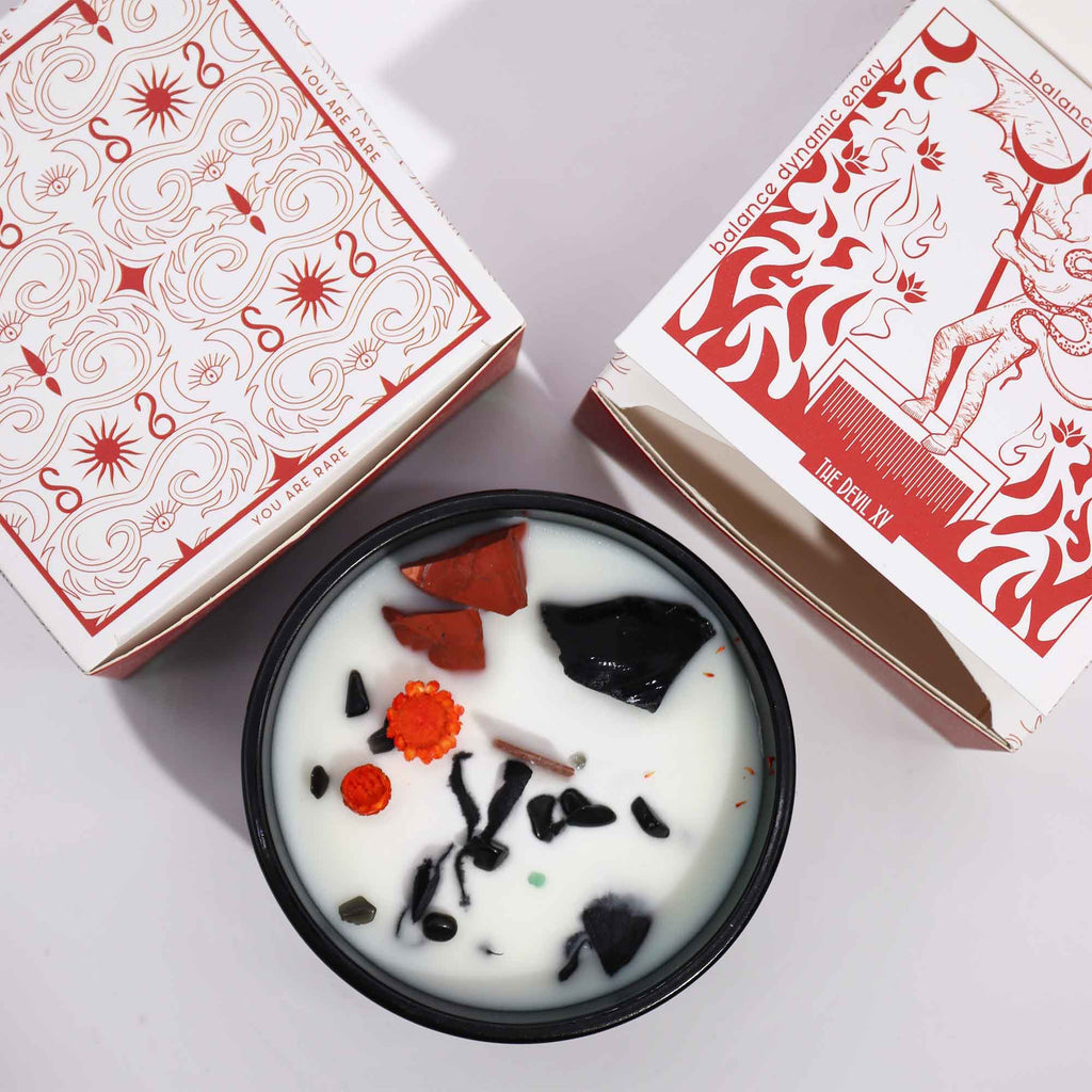 Hop Hare Crystal Magic Flower Candle - The Devil / Jasper & Agate