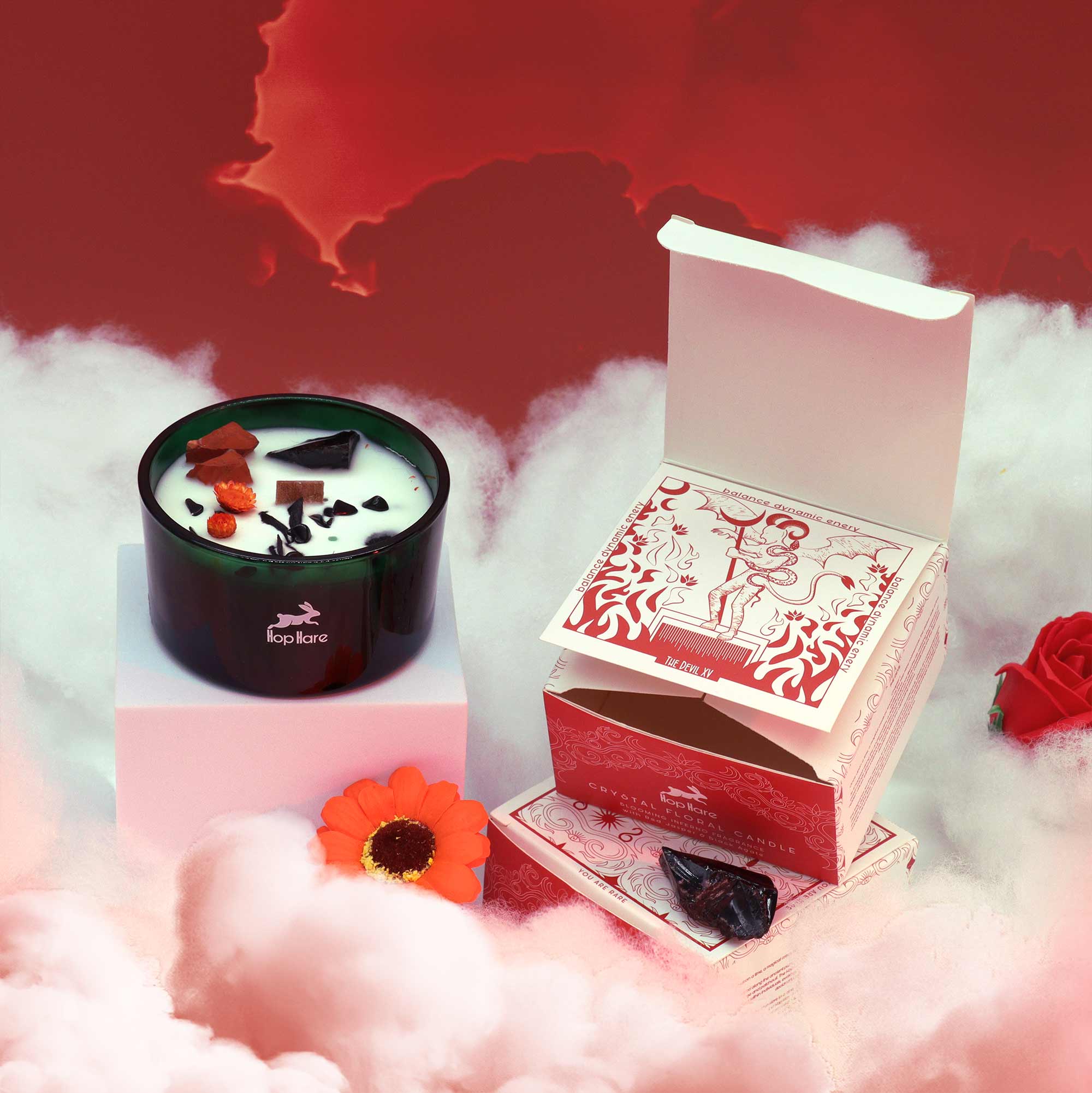 Hop Hare Crystal Magic Flower Candle - The Devil / Jasper & Agate