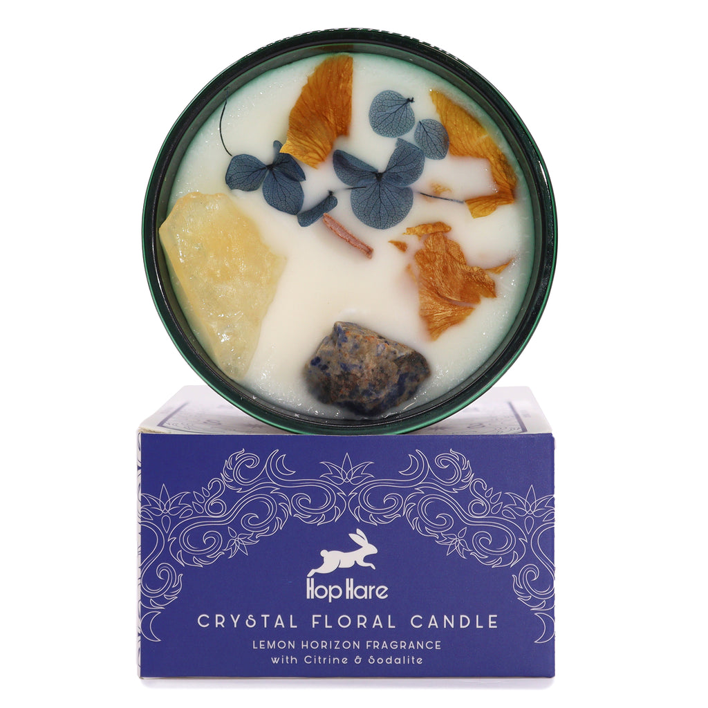 Hop Hare Crystal Magic Flower Candle - The Sun / Citrine & Sodalite