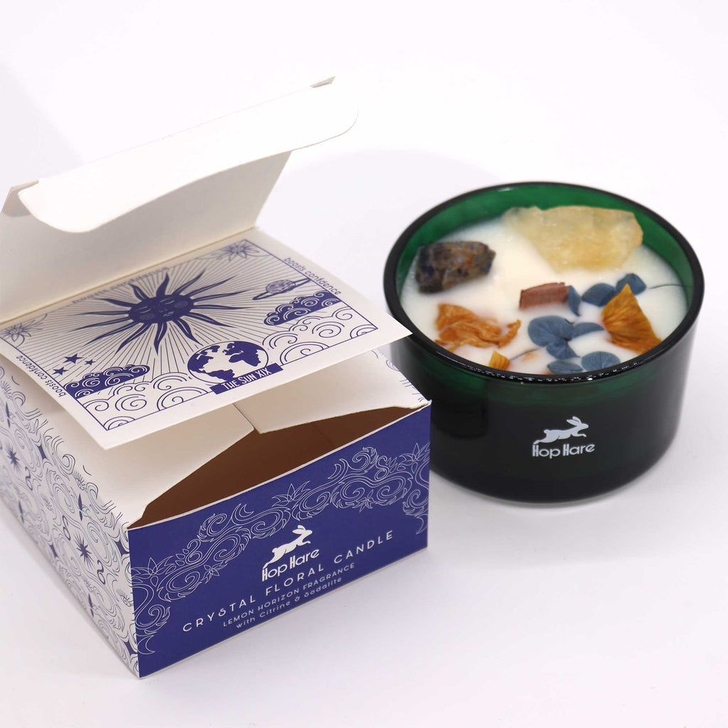 Hop Hare Crystal Magic Flower Candle - The Sun / Citrine & Sodalite