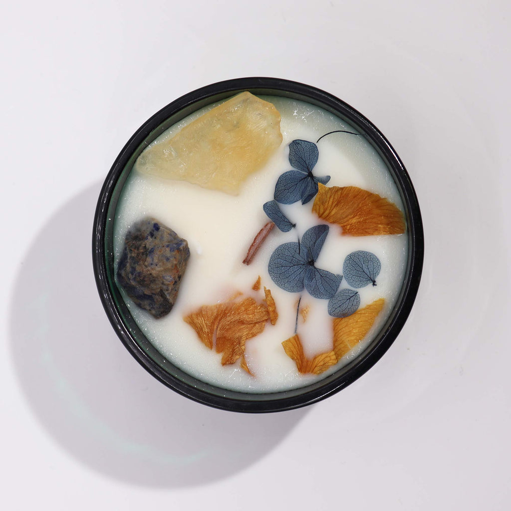 Hop Hare Crystal Magic Flower Candle - The Sun / Citrine & Sodalite
