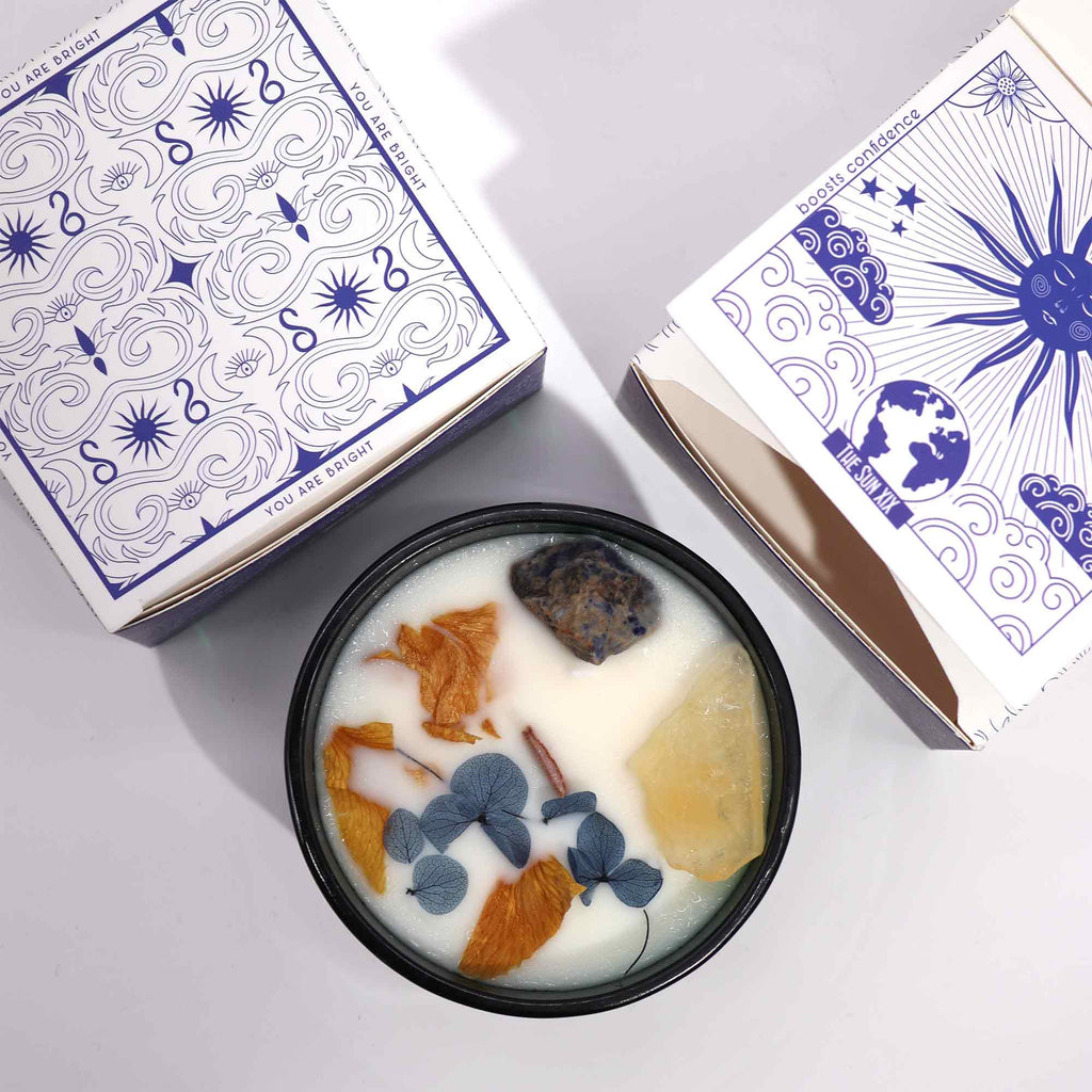 Hop Hare Crystal Magic Flower Candle - The Sun / Citrine & Sodalite