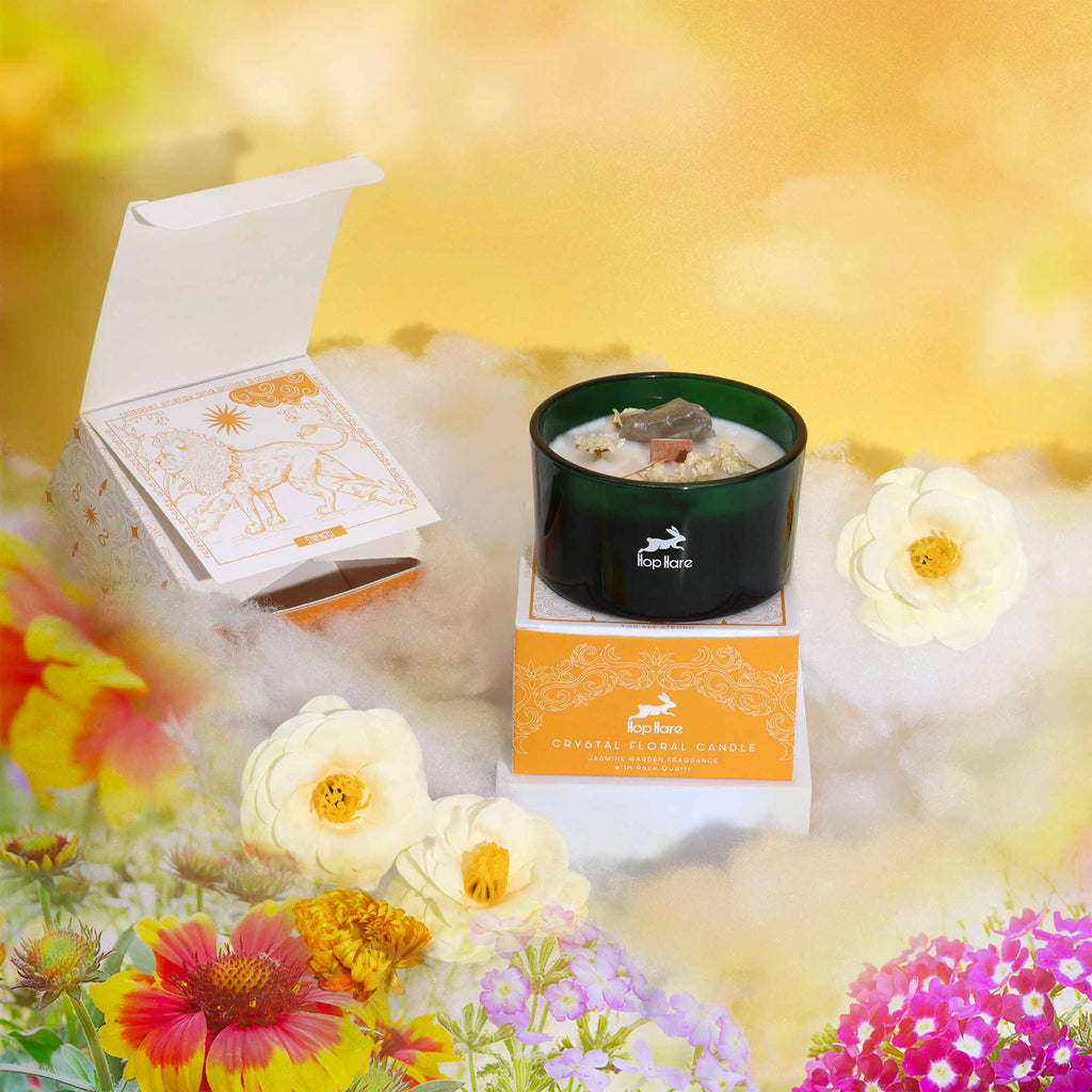 Hop Hare Crystal Magic Flower Candle - The Lion / Clear Quartz