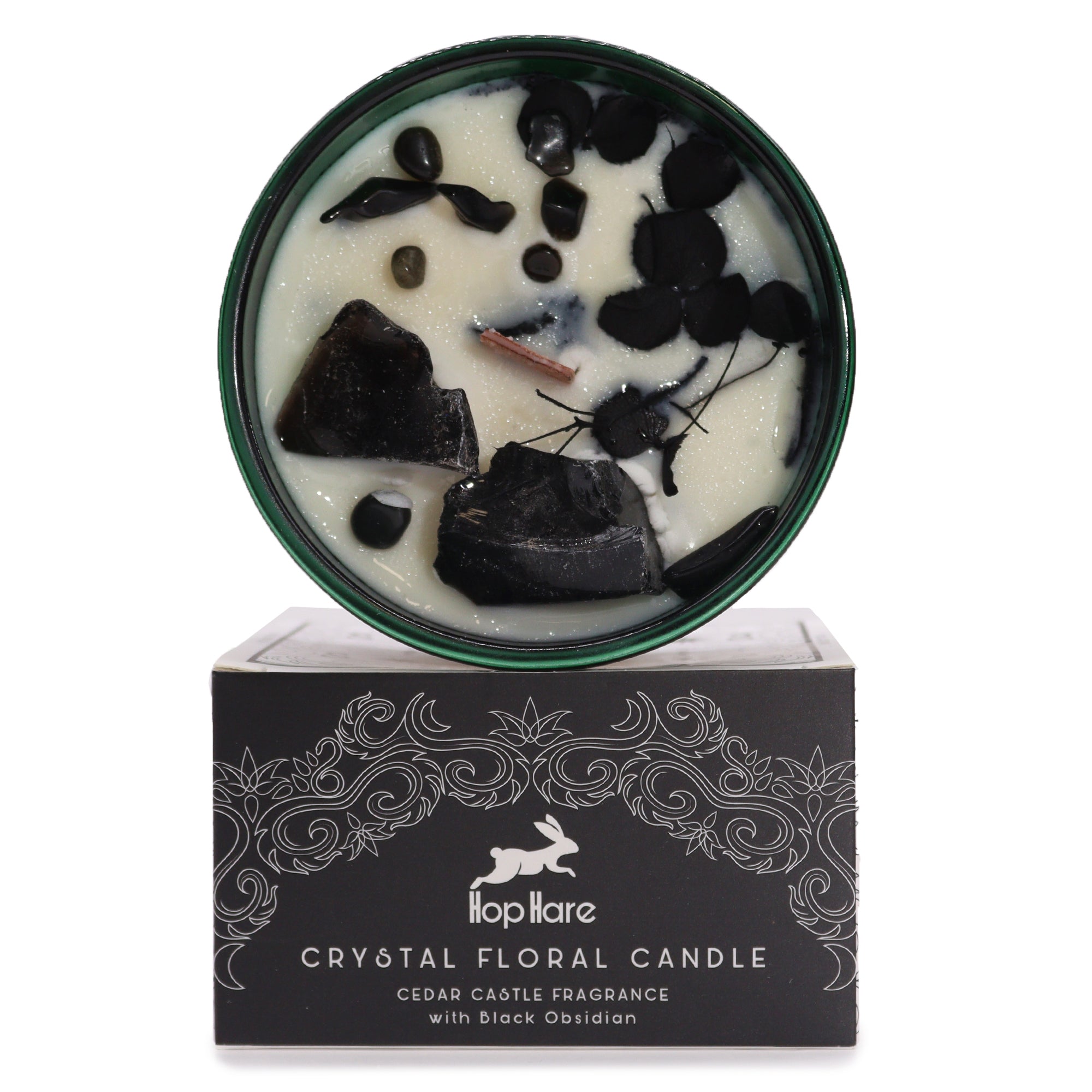 Hop Hare Crystal Magic Flower Candle - The Knight of Swords / Obsidian