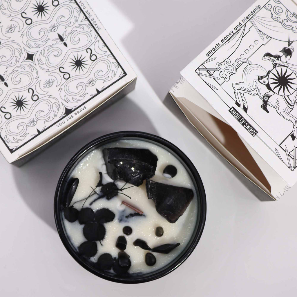 Hop Hare Crystal Magic Flower Candle - The Knight of Swords / Obsidian