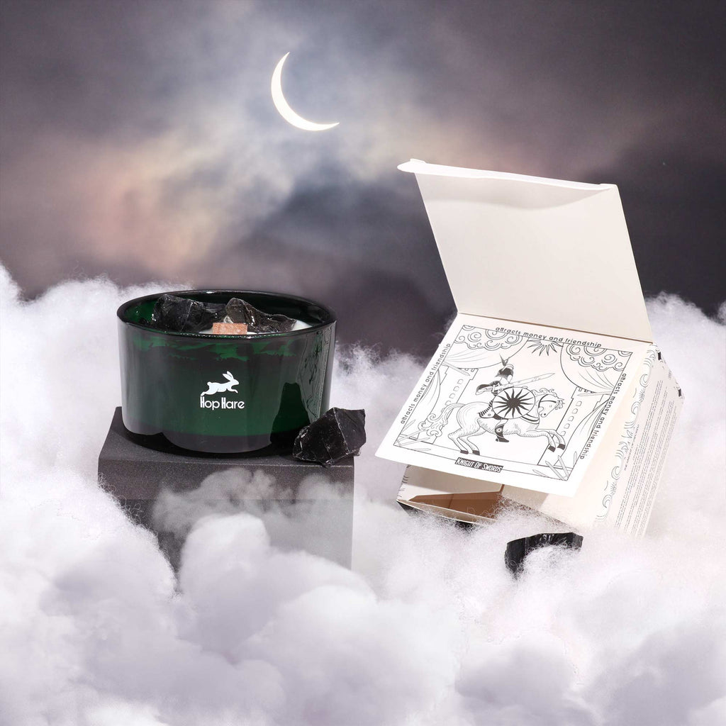 Hop Hare Crystal Magic Flower Candle - The Knight of Swords / Obsidian