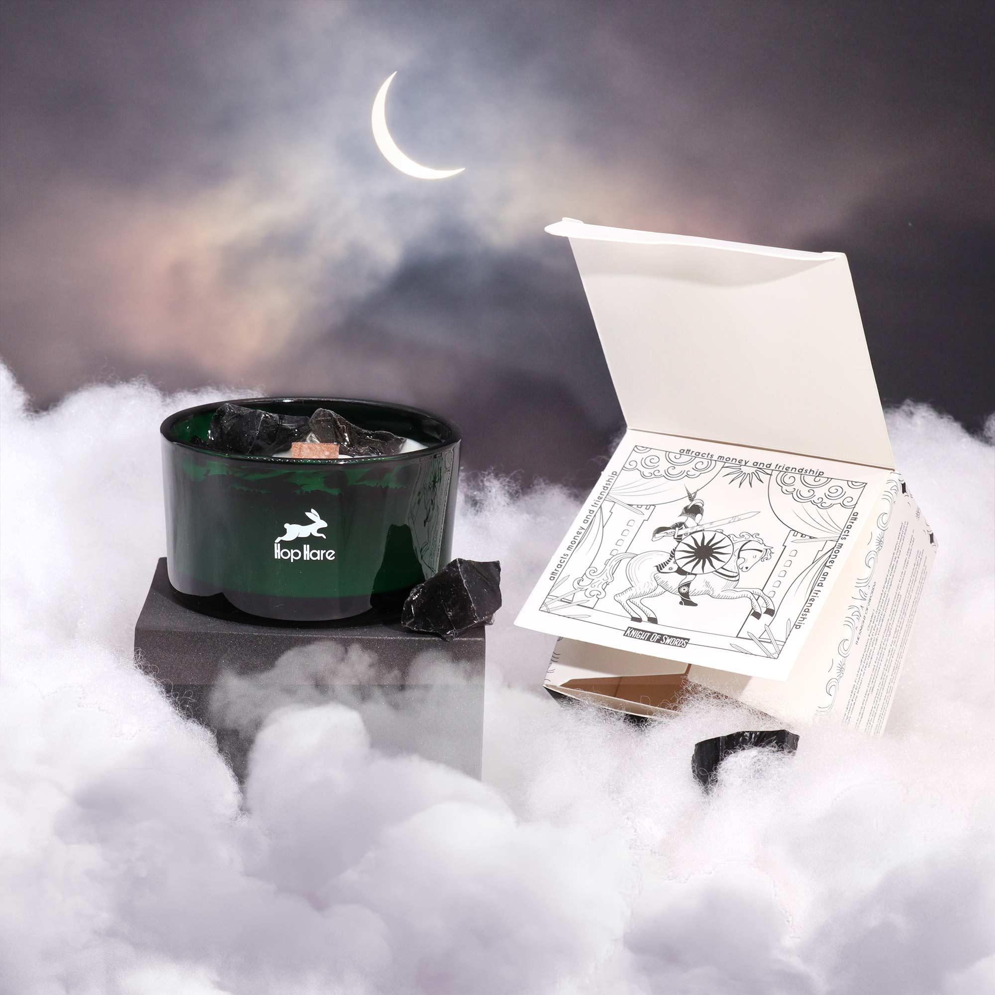 Hop Hare Crystal Magic Flower Candle - The Knight of Swords / Obsidian
