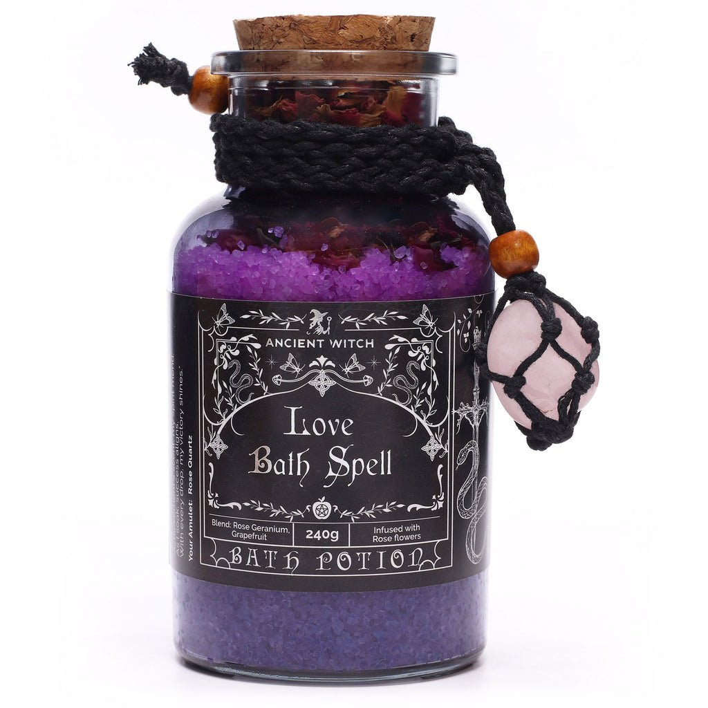 Bath Spell Potion & Rose Quartz Crystal Amulet - Love