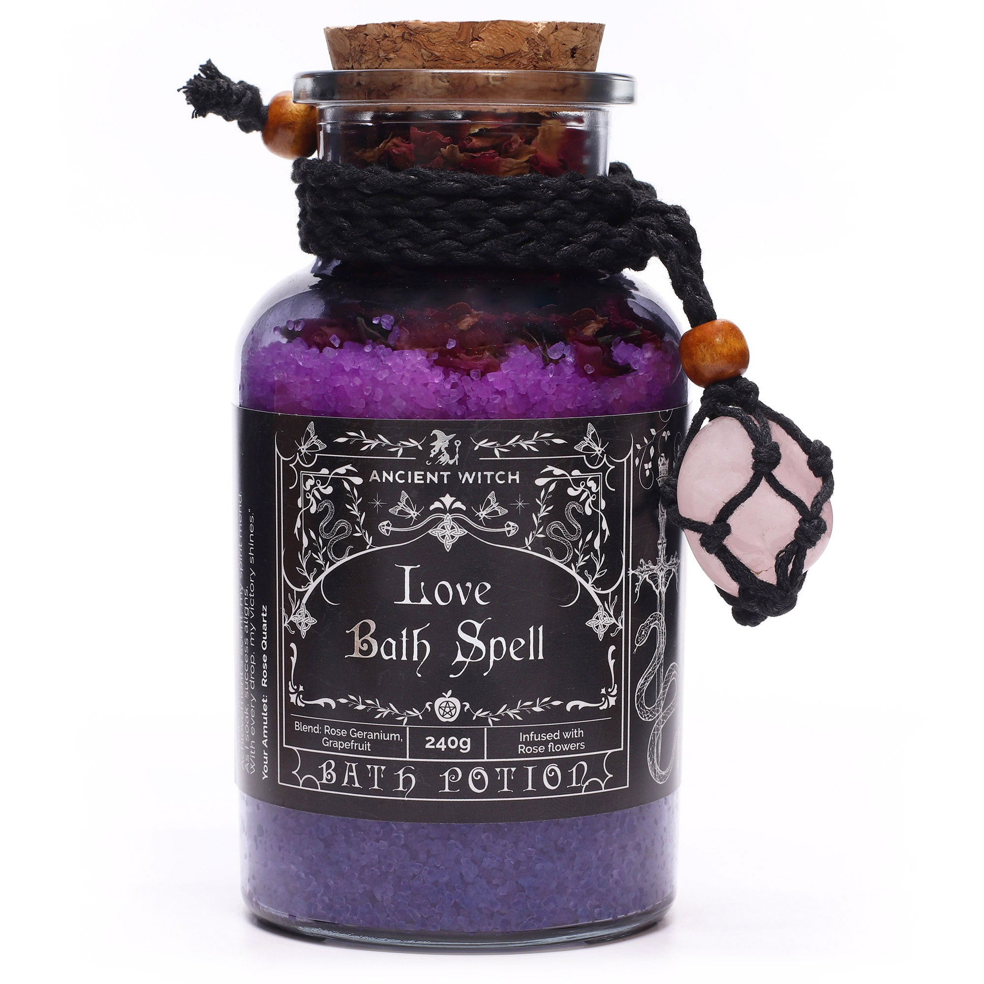 Bath Spell Potion & Rose Quartz Crystal Amulet - Love