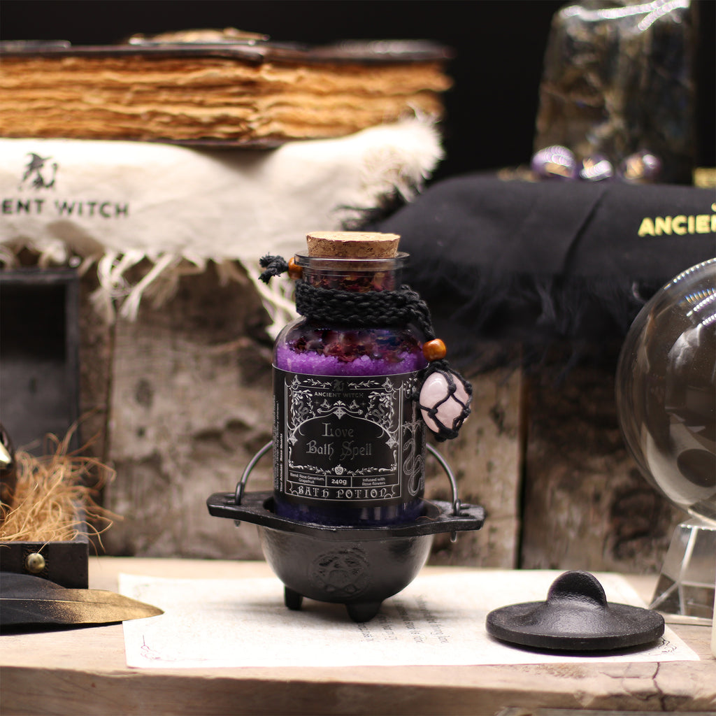 Bath Spell Potion & Rose Quartz Crystal Amulet - Love