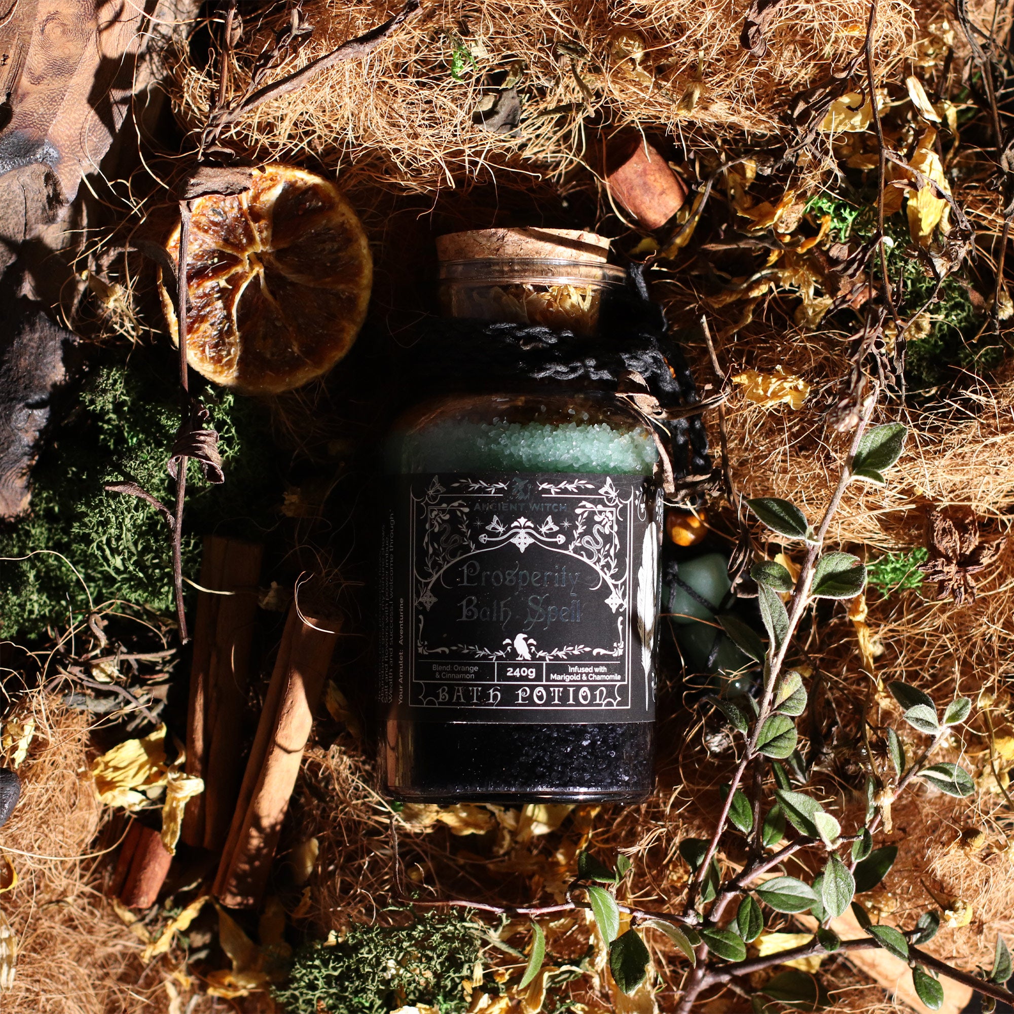 Bath Spell Potion & Aventurine Crystal Amulet - Prosperity