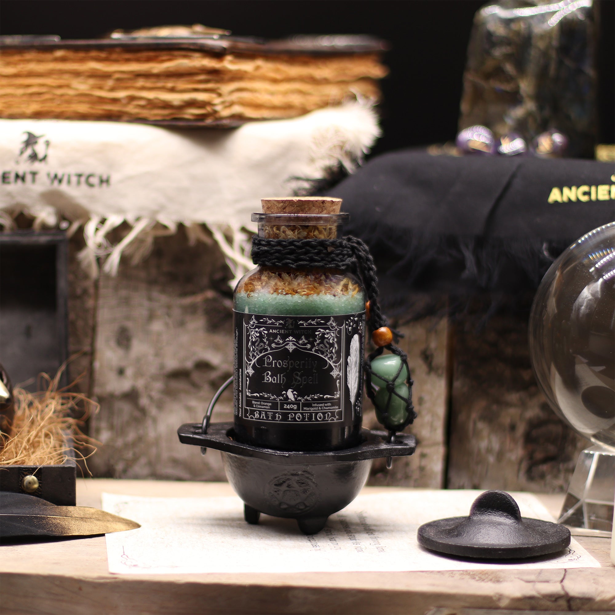 Bath Spell Potion & Aventurine Crystal Amulet - Prosperity