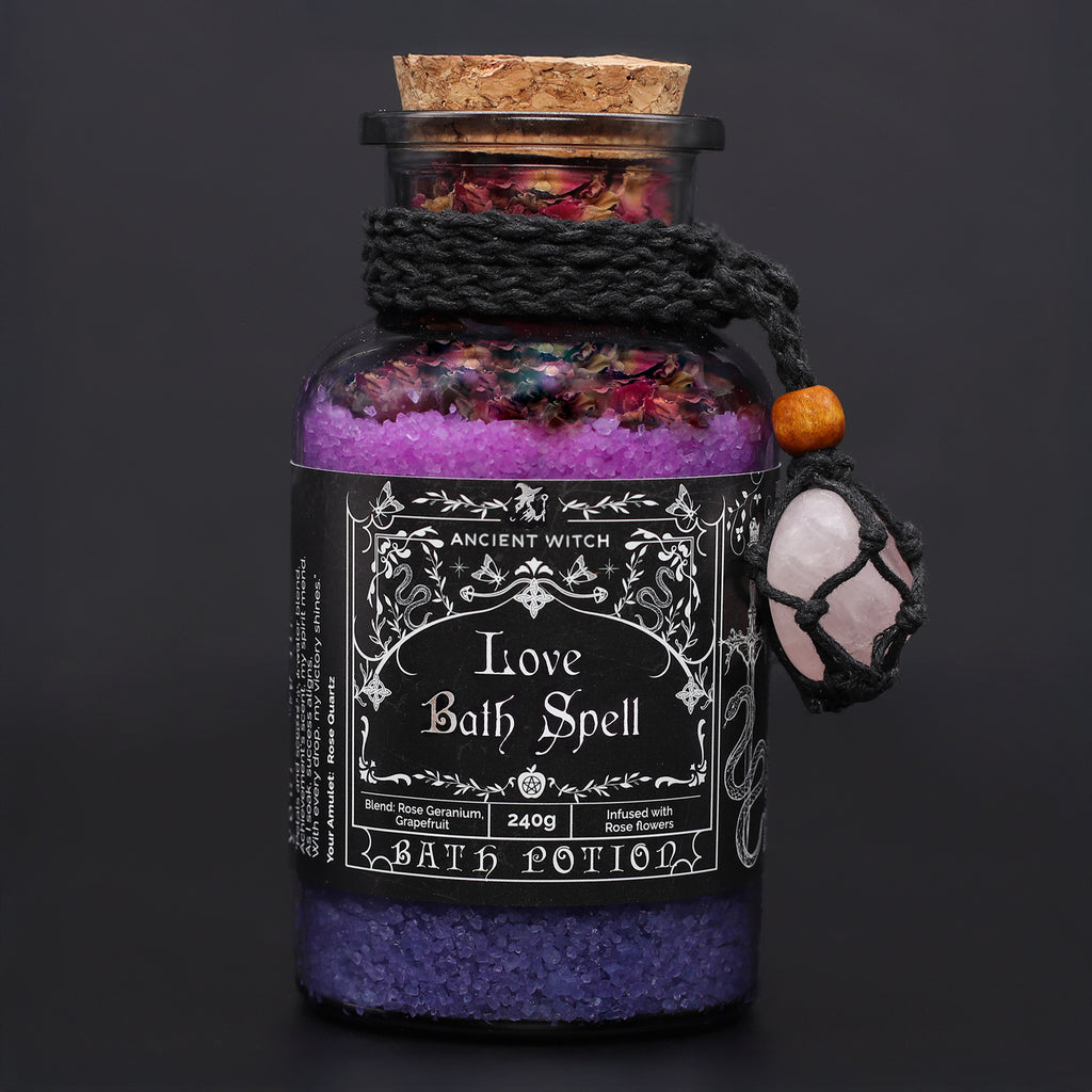 Bath Spell Potion & Rose Quartz Crystal Amulet - Love