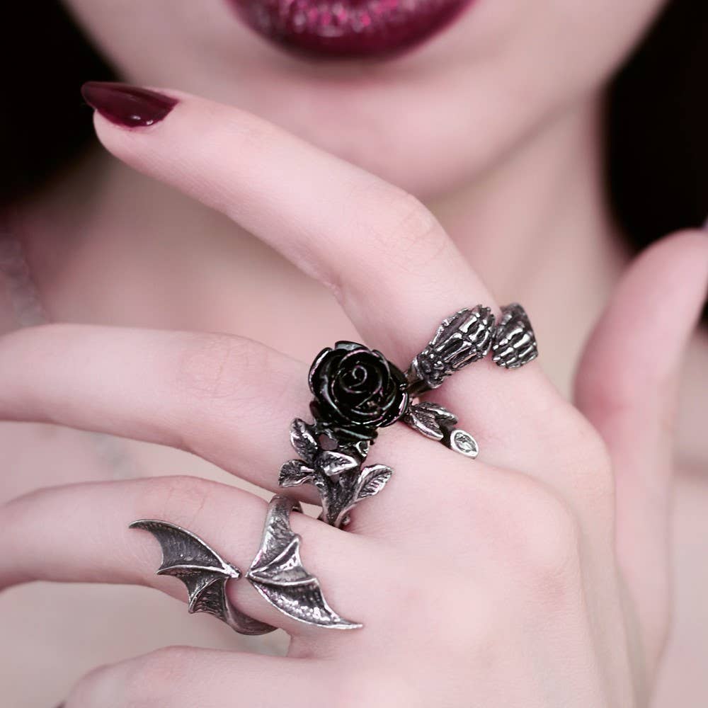 Wild Black Rose Ring - Adjustable