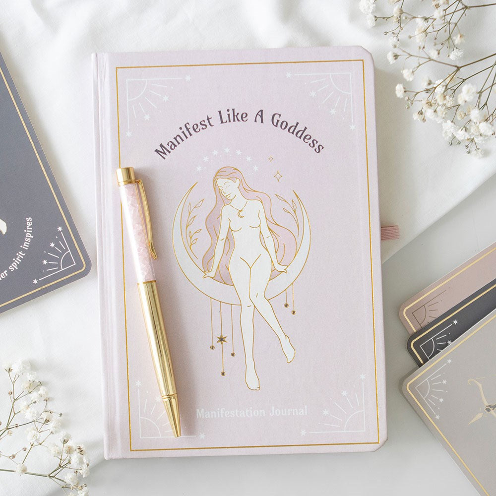 Goddess Energy Manifestation Journal with Rose Quartz Crystal Pen