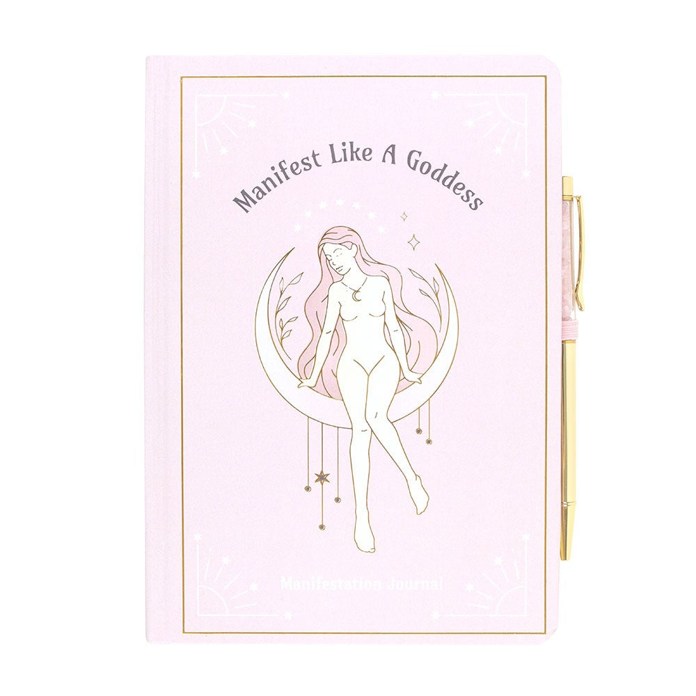 Goddess Energy Manifestation Journal with Rose Quartz Crystal Pen
