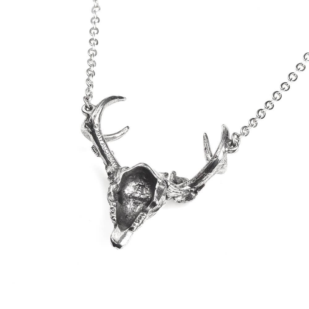 Black Rose Deer Skull Necklace