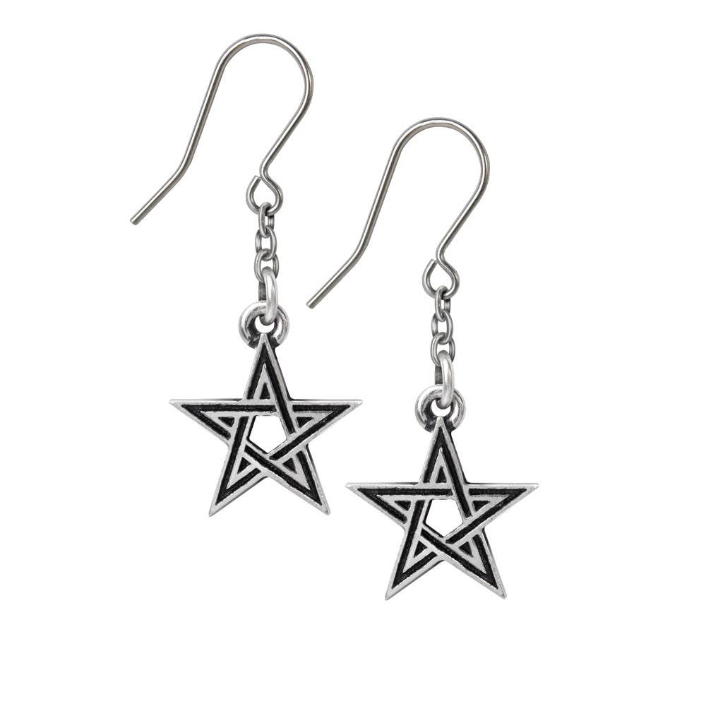 Black Pentagram Dropper Earring Pair