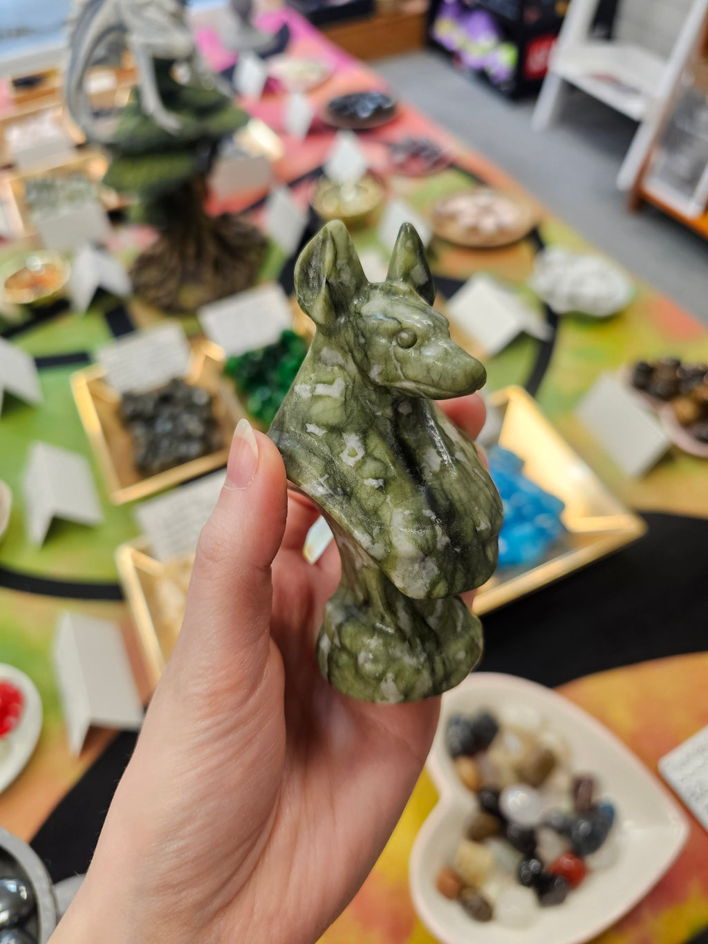 Serpentine Annubis Crystal Carving