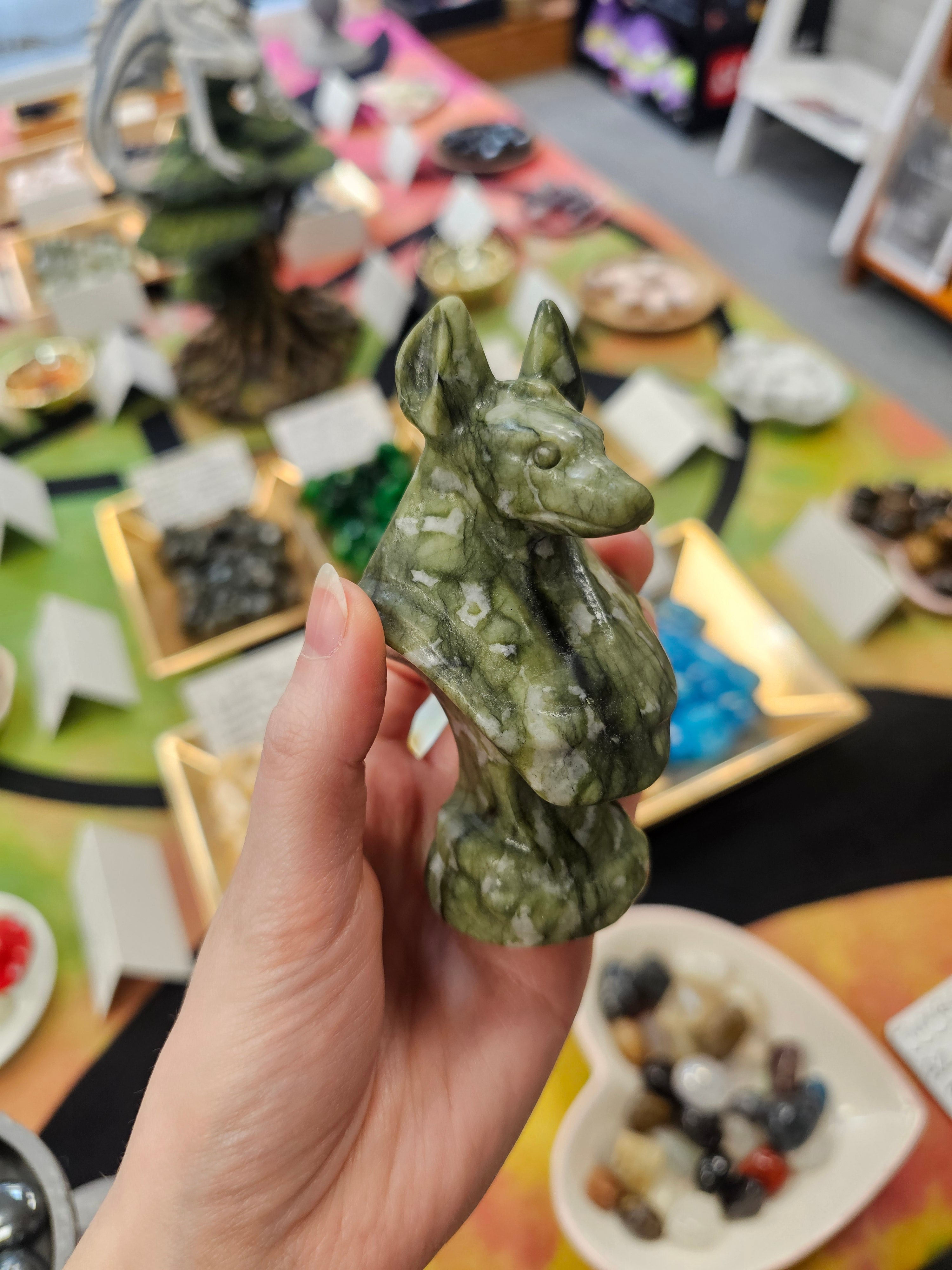 Serpentine Annubis Crystal Carving
