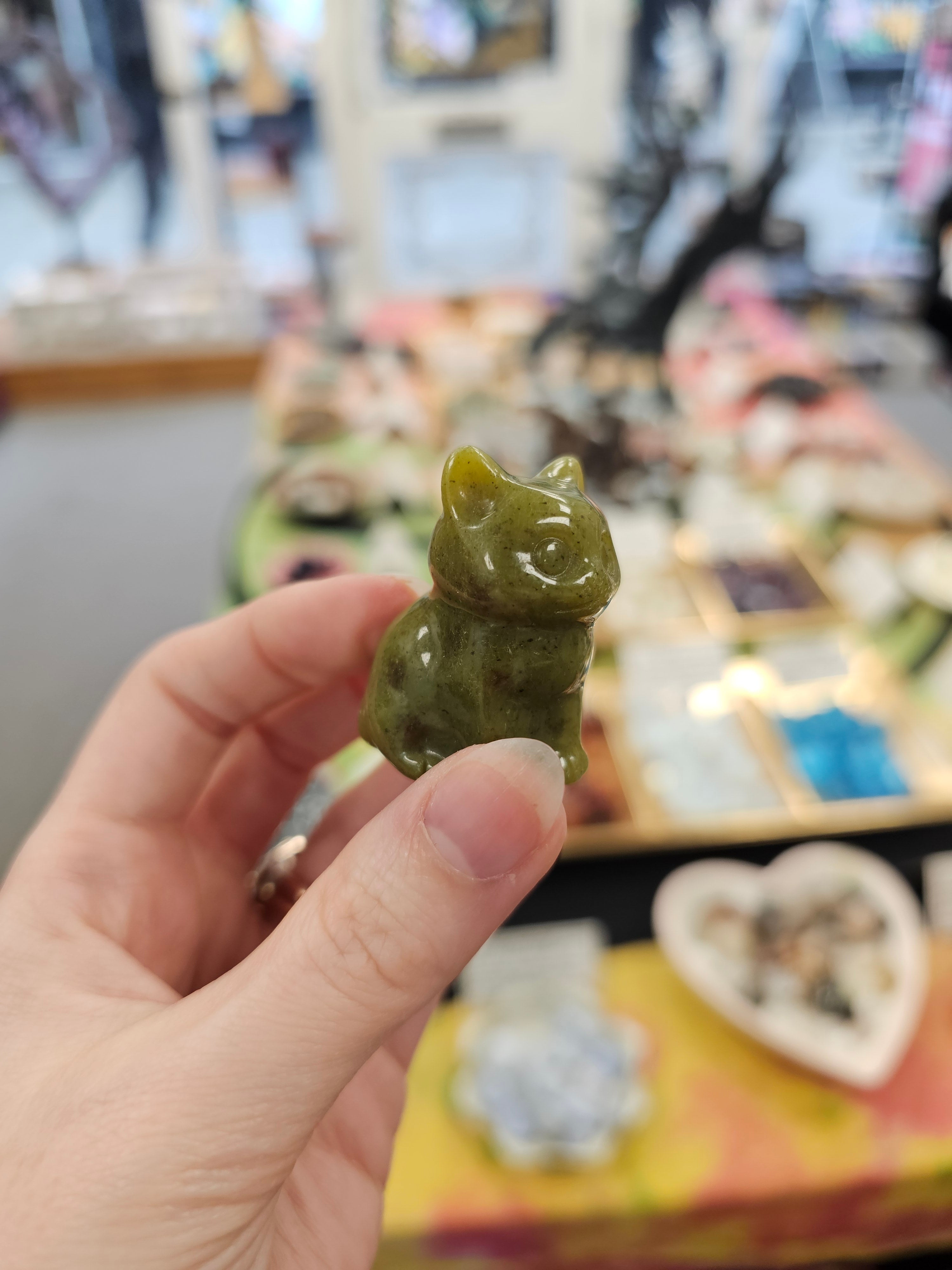 Serpentine Crystal Cat Carving