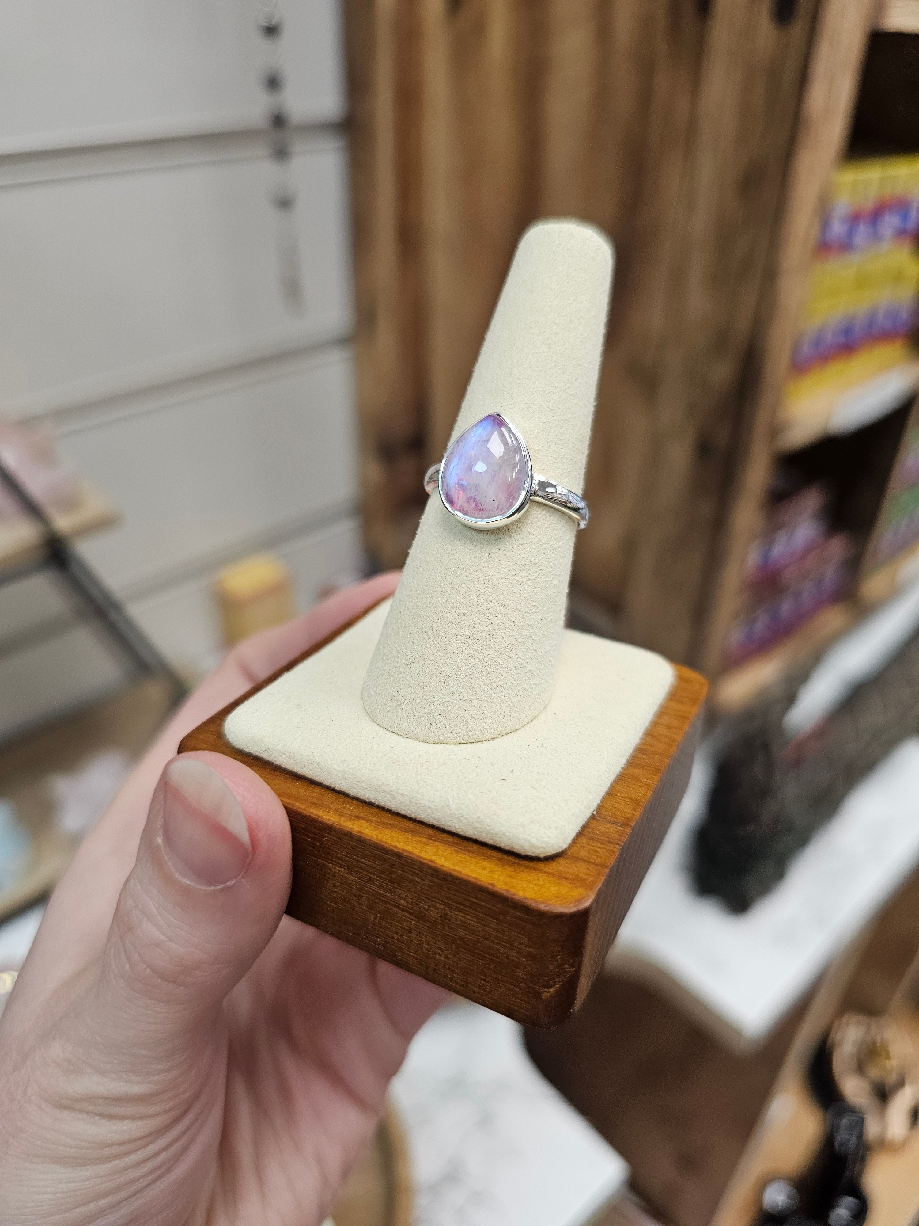 Pink Moonstone 925 Silver Crystal Ring - Size P/9