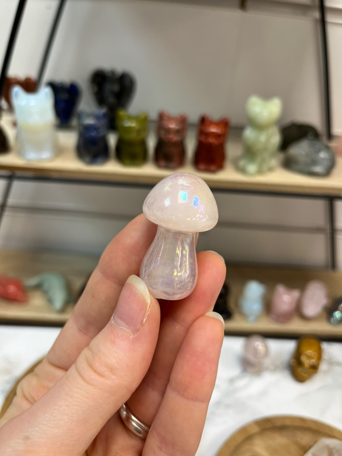 Rose Quartz Aura Mushroom Carving