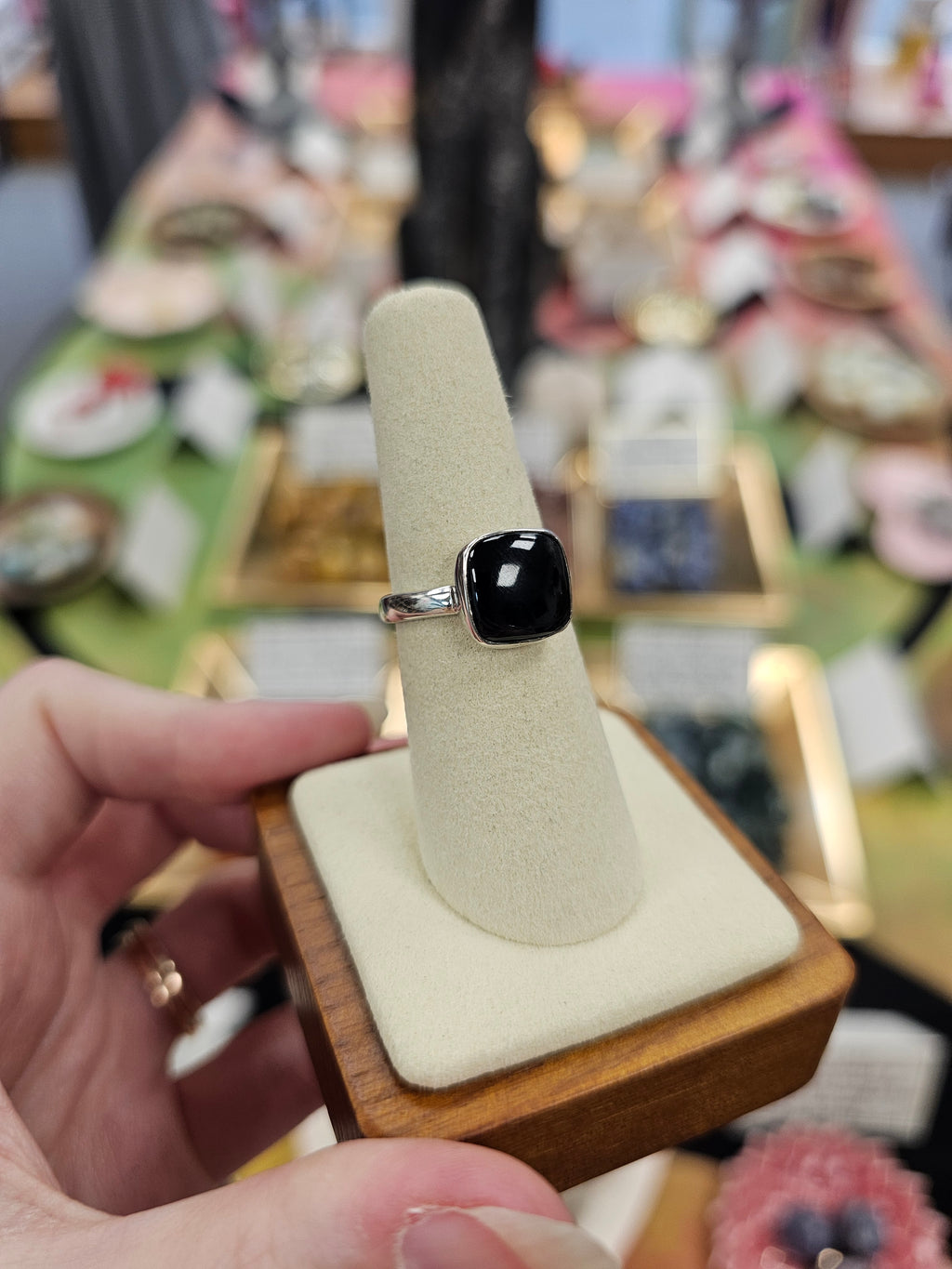 Whitby Jet 925 Silver Crystal Ring - Size 7