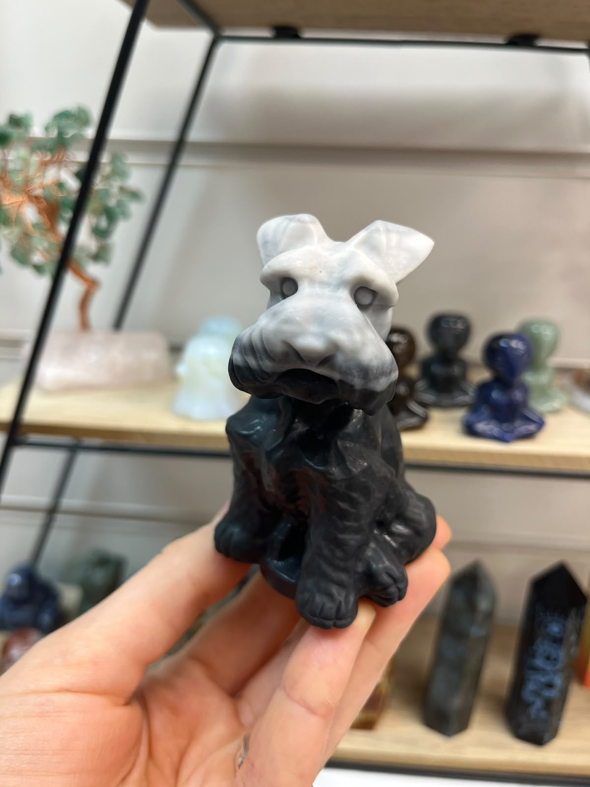 Zebra Calcite Schnauzer Dog Crystal Carving