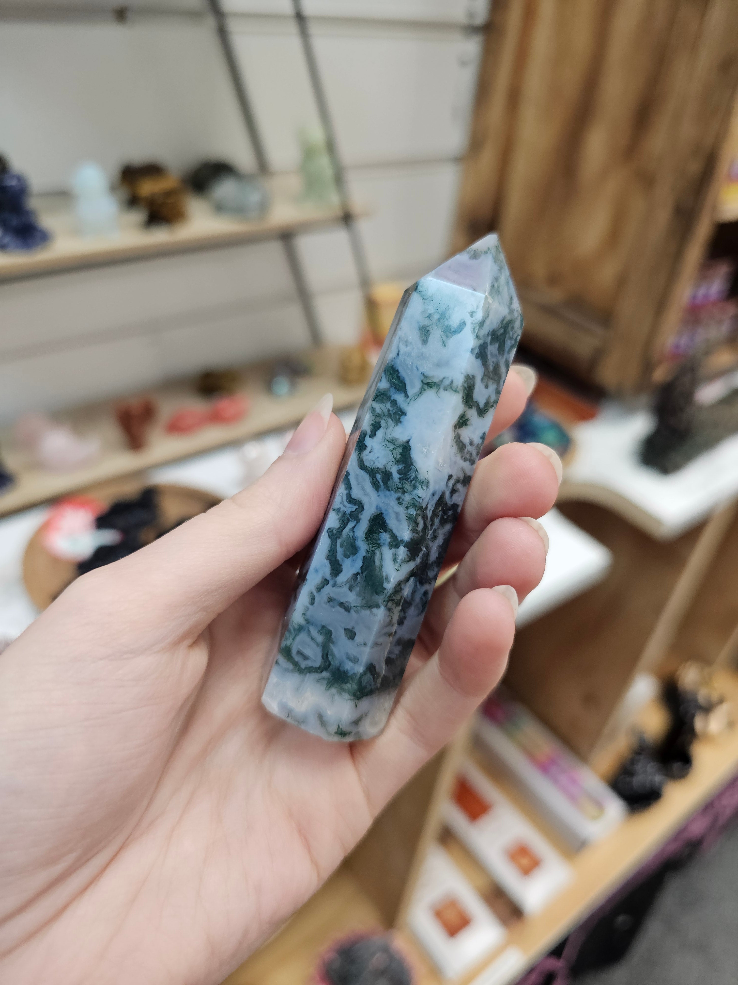 Moss Agate Crystal Tower