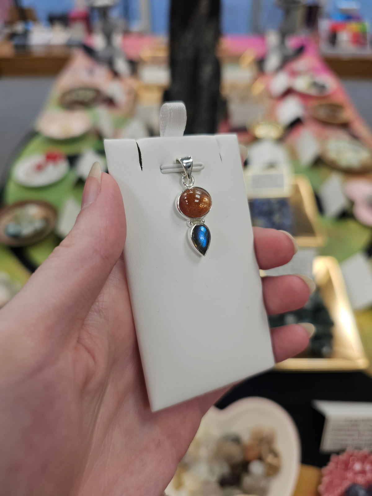Sunstone & Labradorite 925 Silver Crystal Pendant