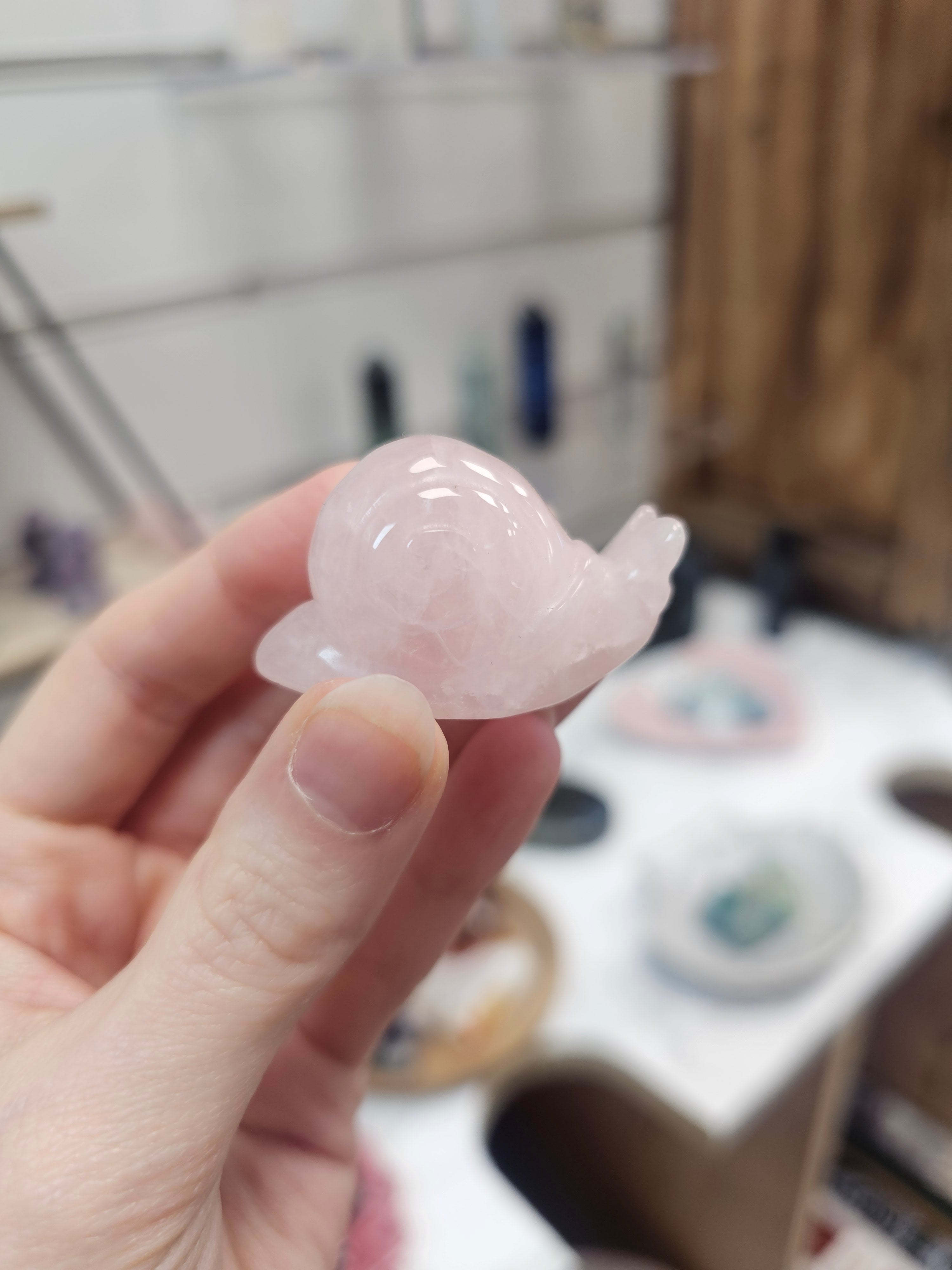 Rose Quartz Snail Crystal Carving