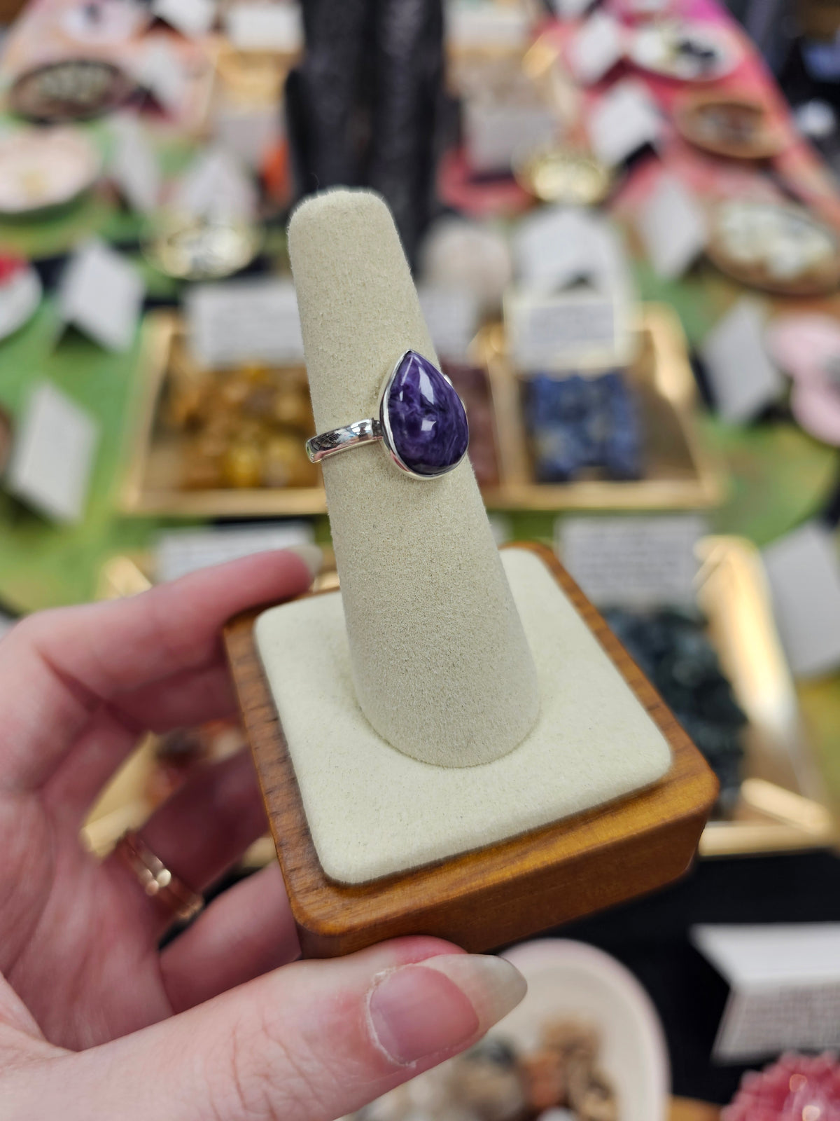 Charoite 925 Silver Crystal Ring - Size 6