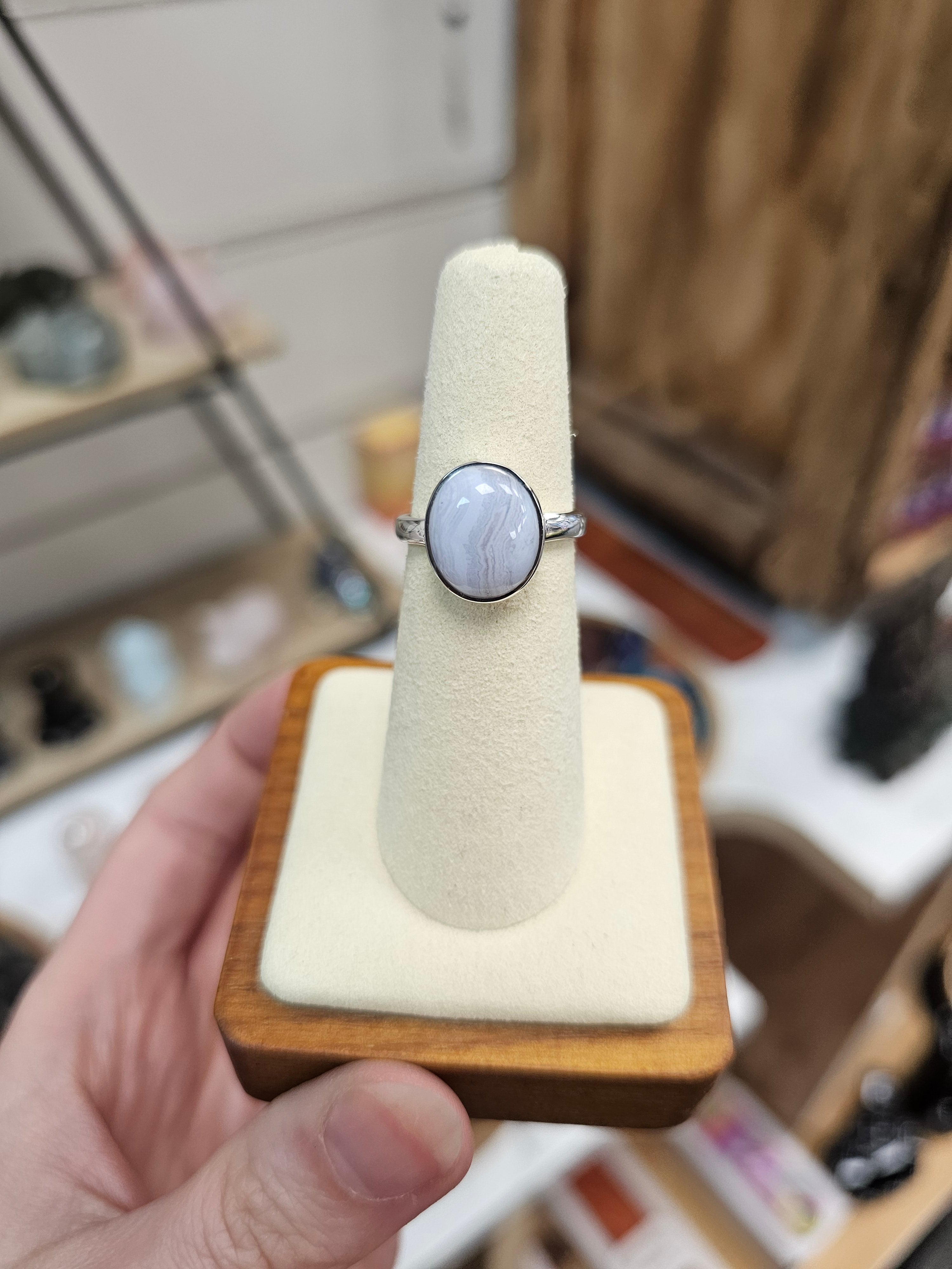 Blue Lace Agate 925 Silver Crystal Ring - Size 6