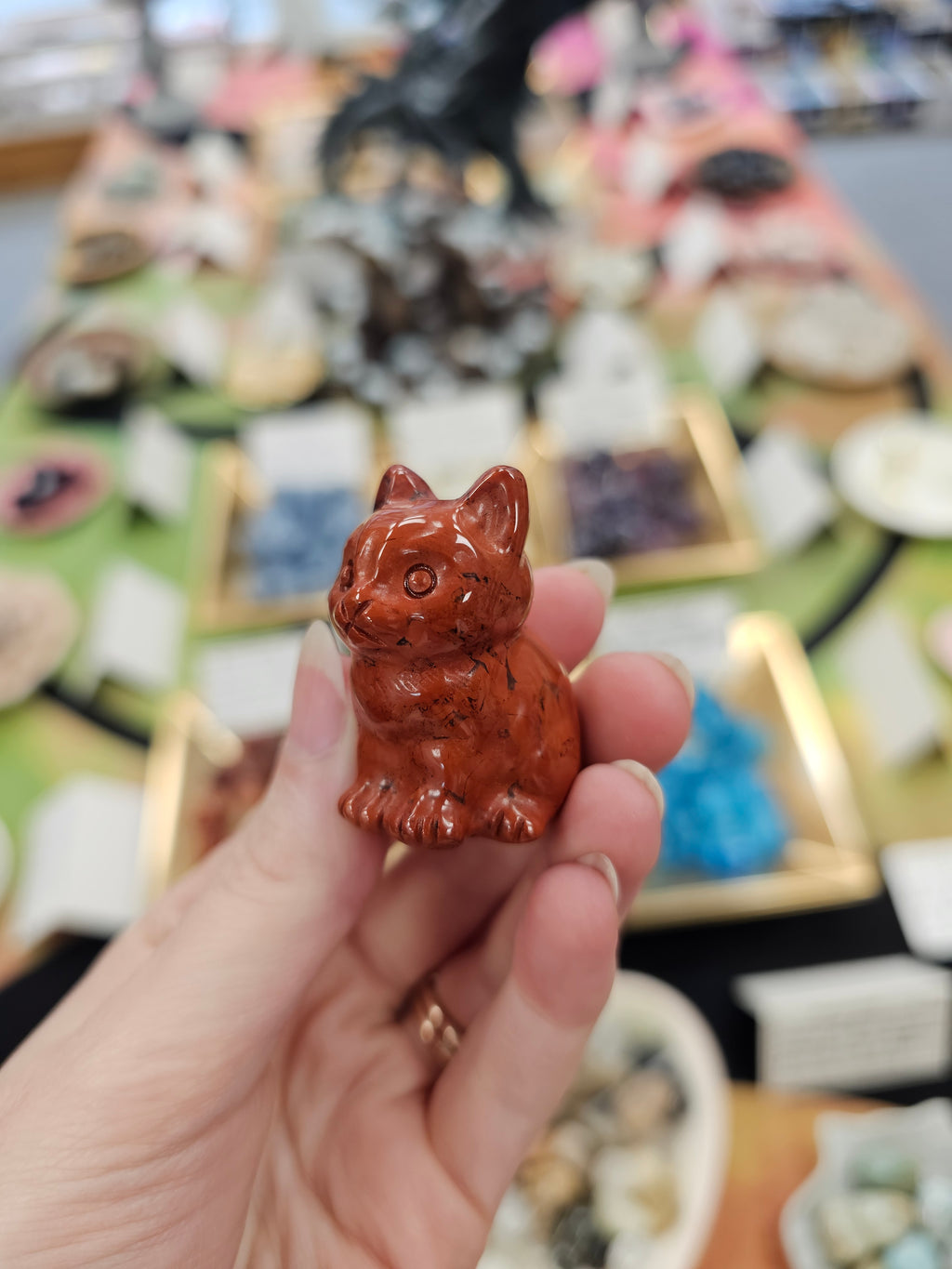 Red Jasper Crystal Cat Carving