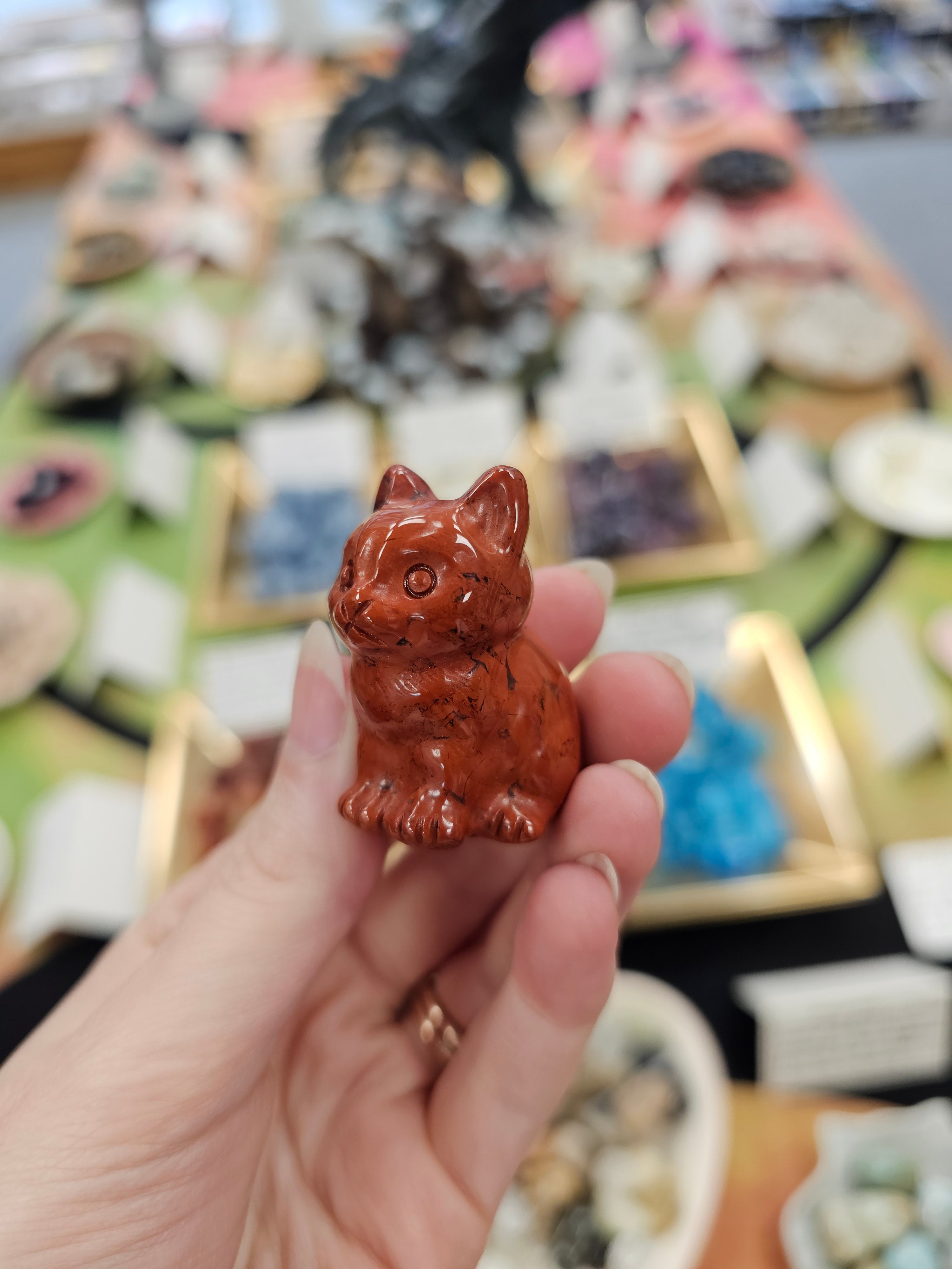 Red Jasper Crystal Cat Carving