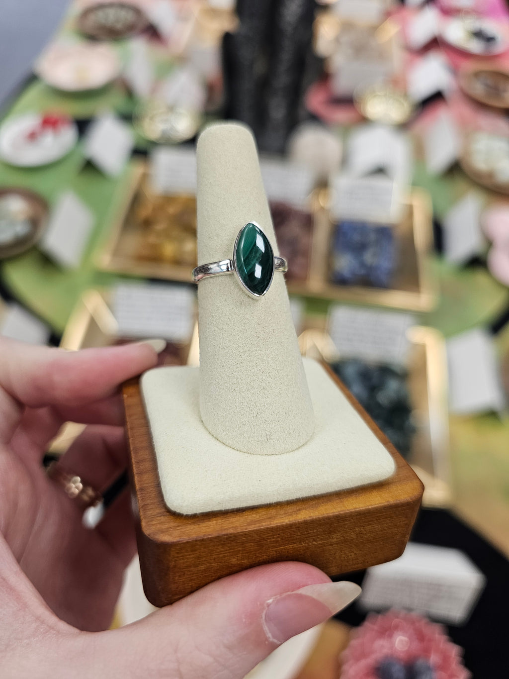 Malachite 925 Silver Crystal Ring - Size 7