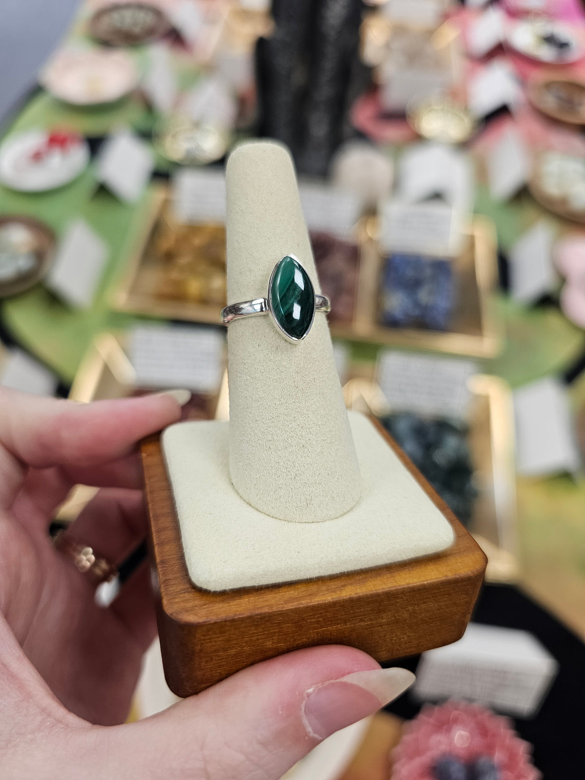Malachite 925 Silver Crystal Ring - Size 7