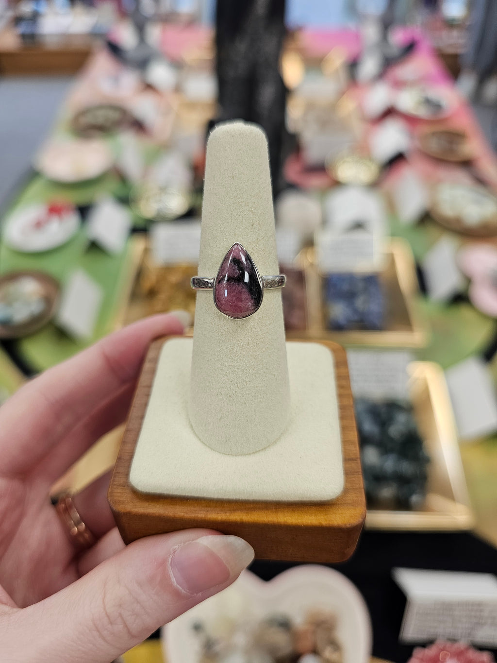 Rhodonite 925 Silver Crystal Ring - Size 7