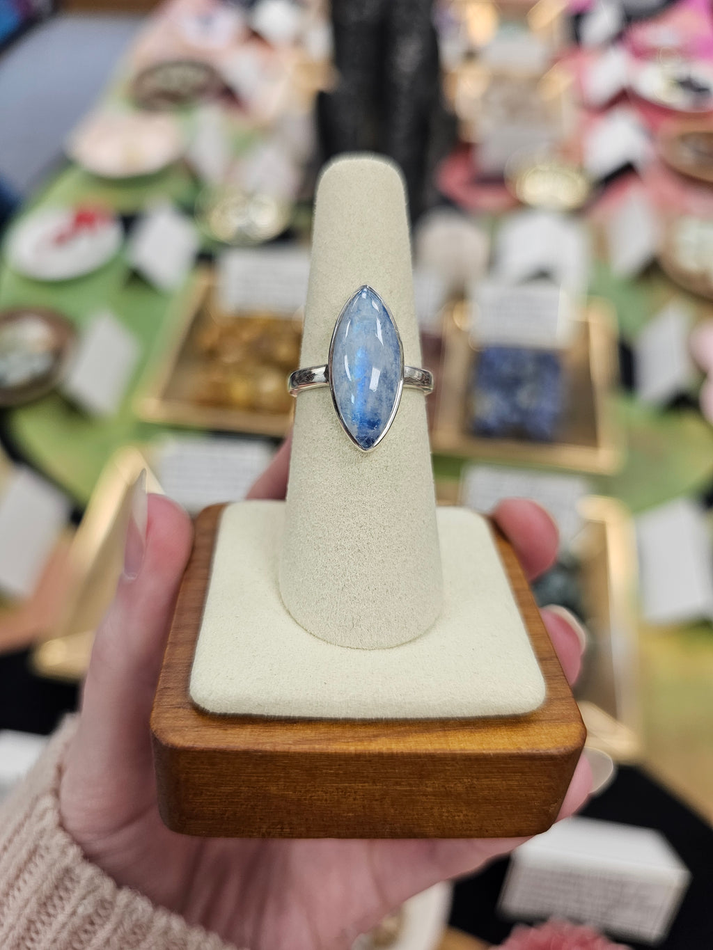 Blue Moonstone 925 Silver Crystal Ring - Size 7 / 8