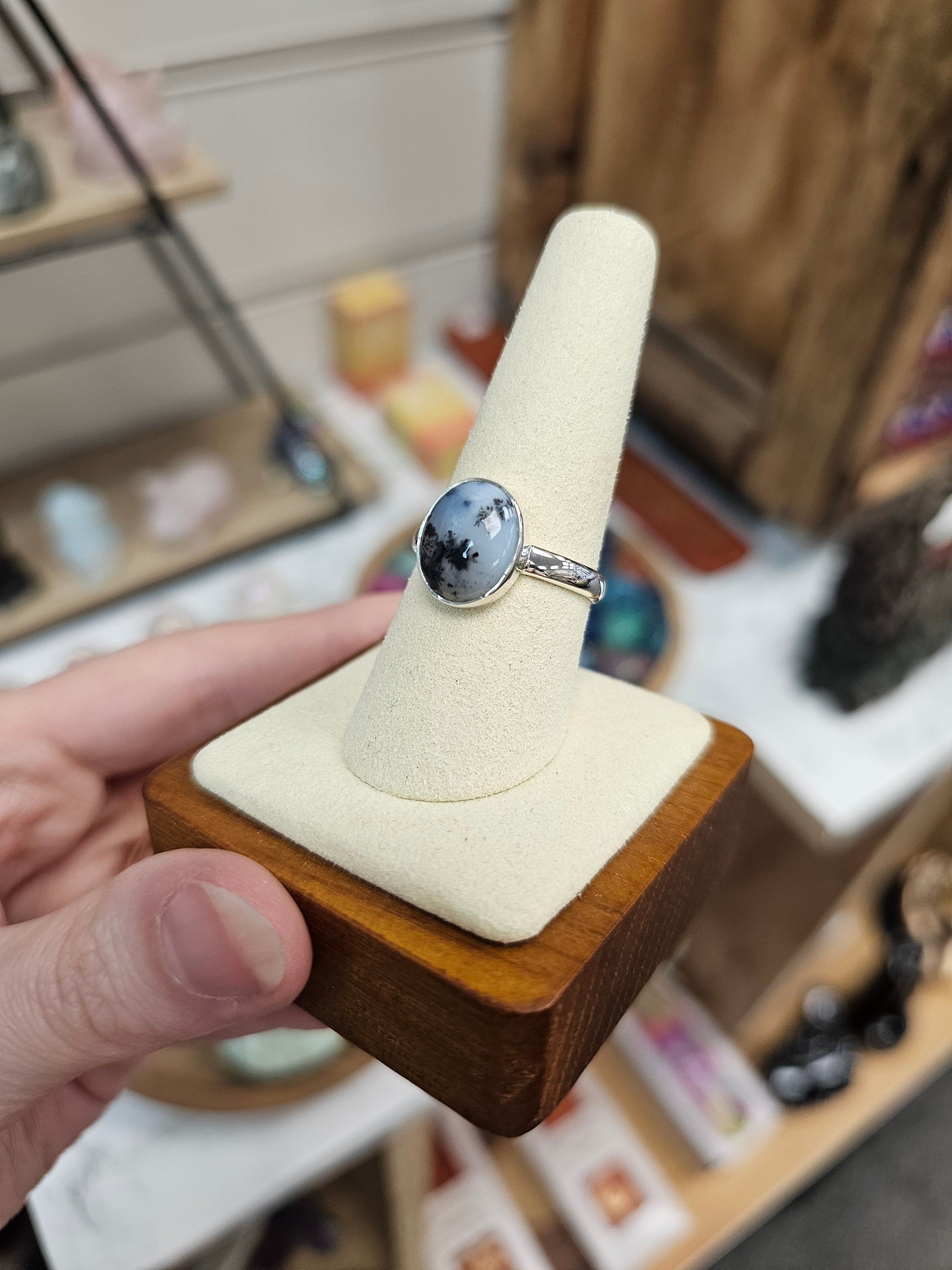 Merlinite 925 Silver Crystal Ring - Size R/10